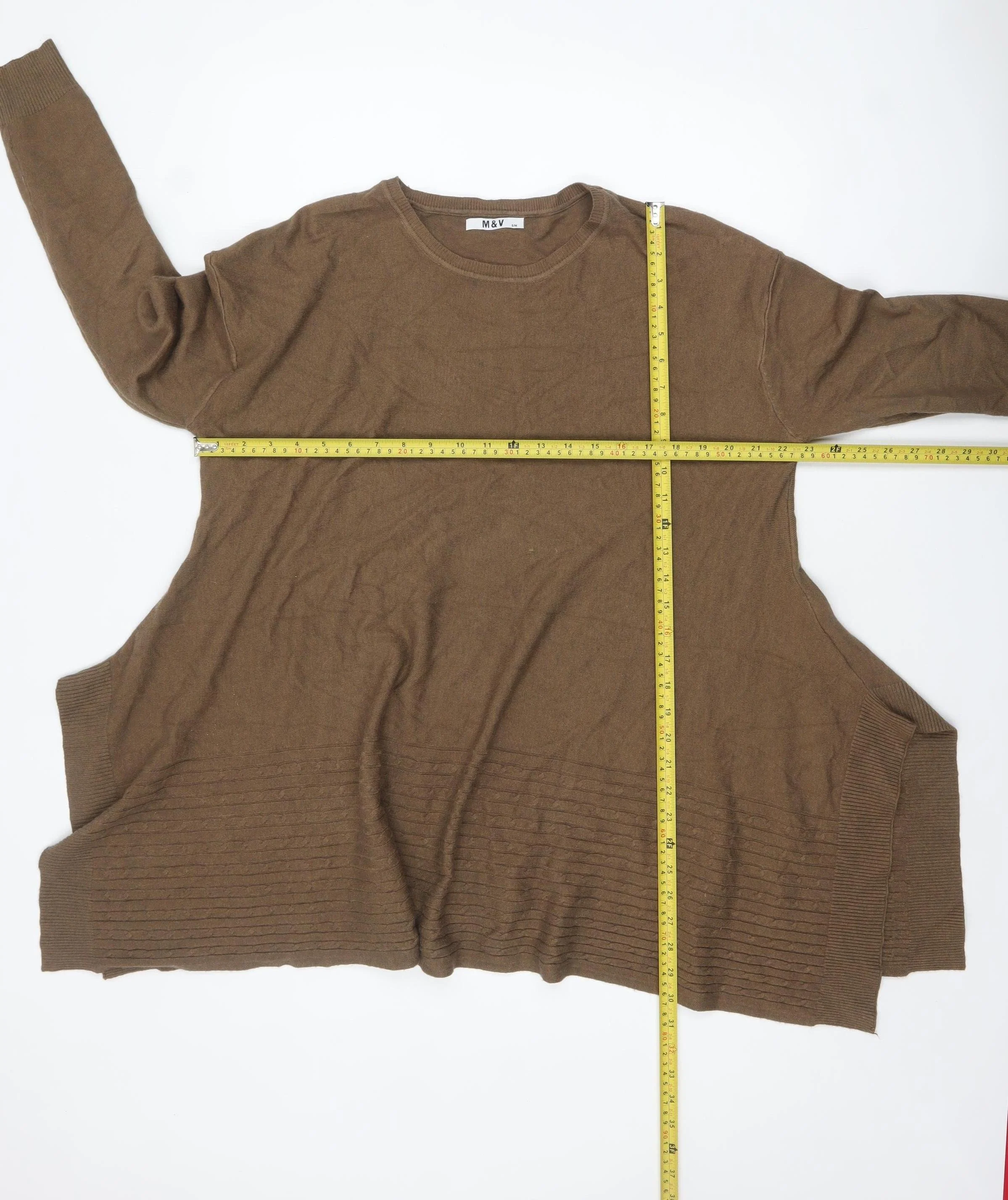 M&V Women Brown Knit Tunic Jumper S Relaxed Fit Long Sleeve - Image 2