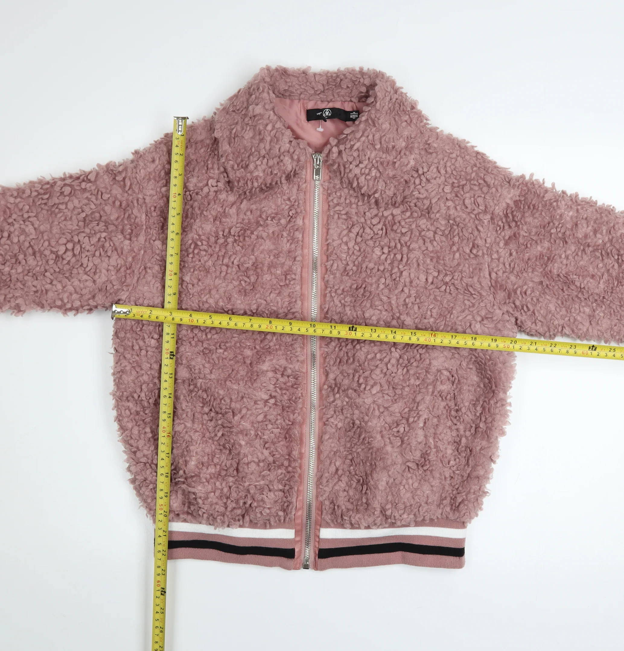 M Women's Pink Faux Shearling Bomber Jacket Size 6 Regular Zip Up - Image 2