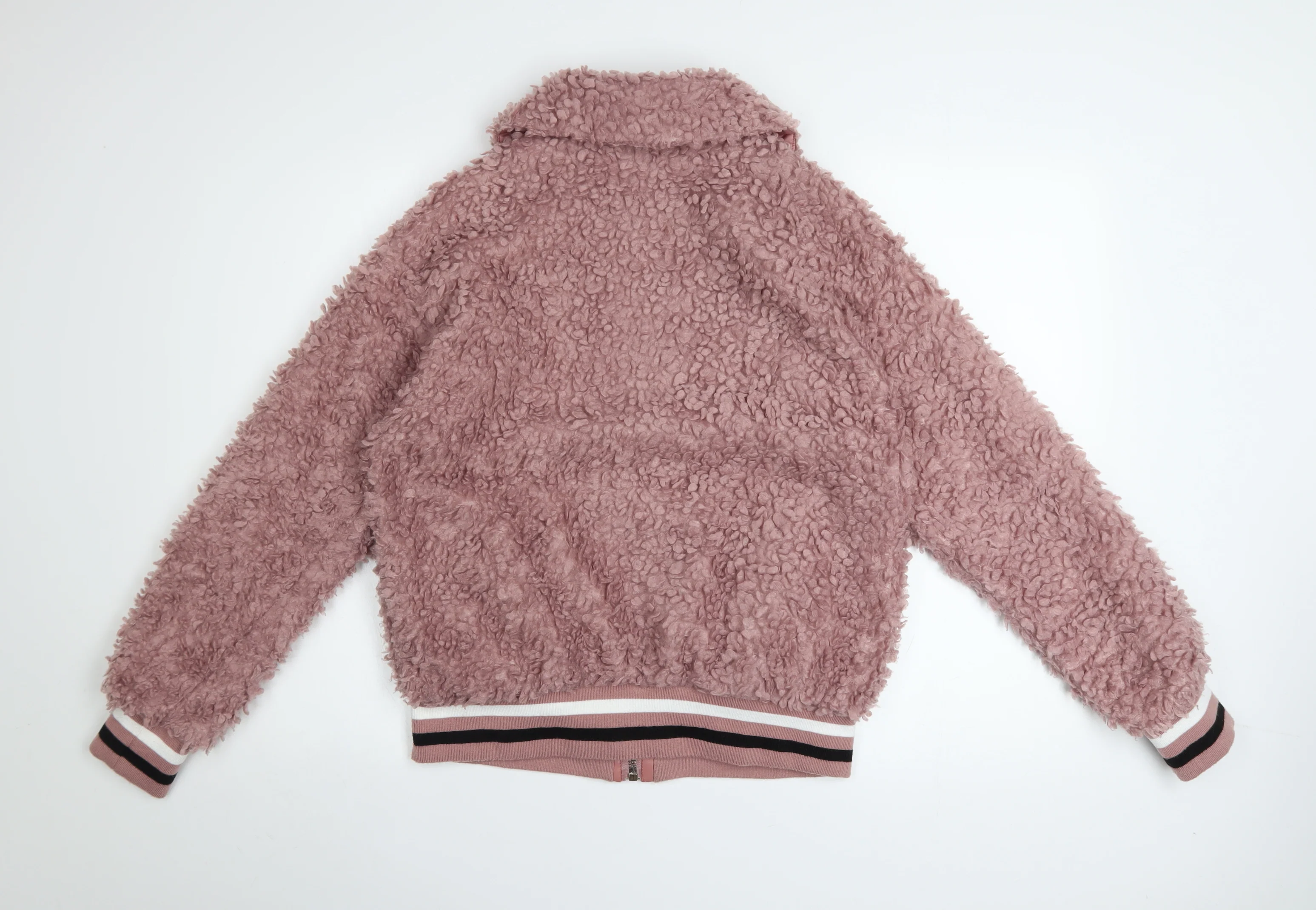 M Women's Pink Faux Shearling Bomber Jacket Size 6 Regular Zip Up - Image 3