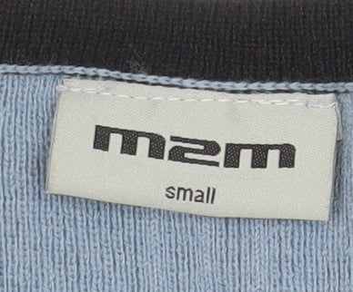 m2m Men's Blue Check Knit Crew Neck Acrylic Jumper Size S - Image 4