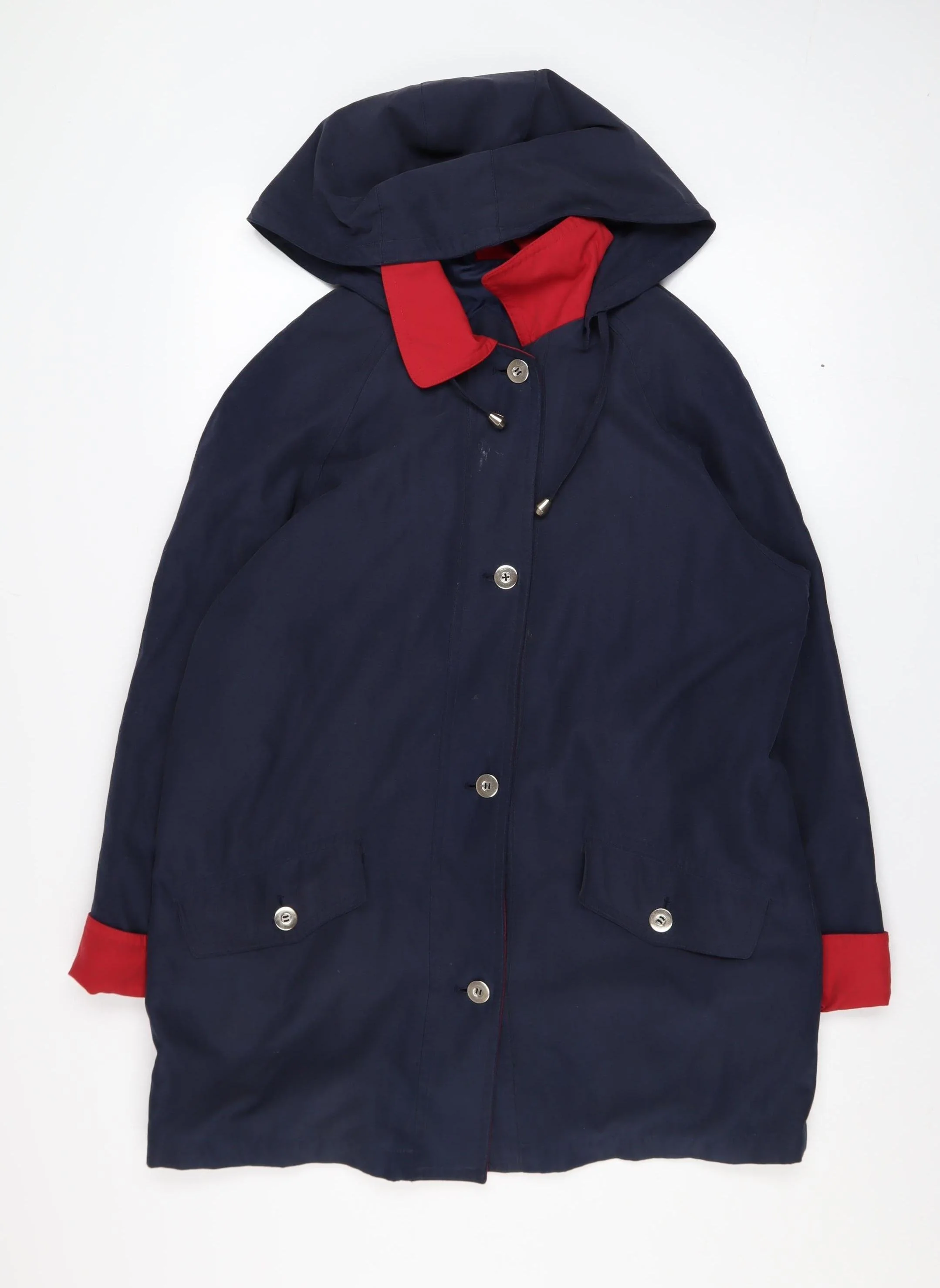 Mackays Women's Blue Hooded Mid-Length Rain Coat Size S