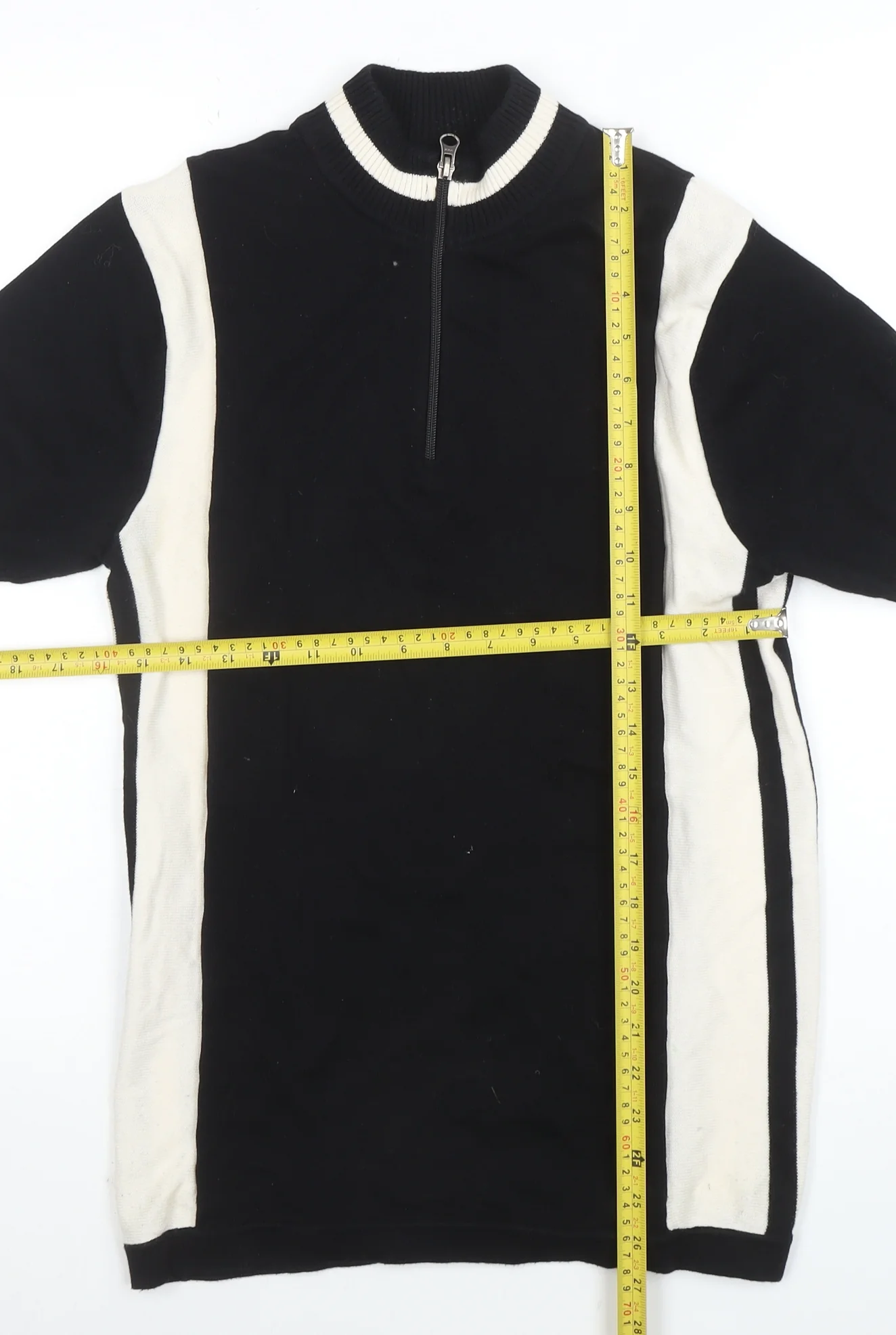 Madcap England Men's Black & White Colourblock Half Zip Cotton T-Shirt S - Image 2