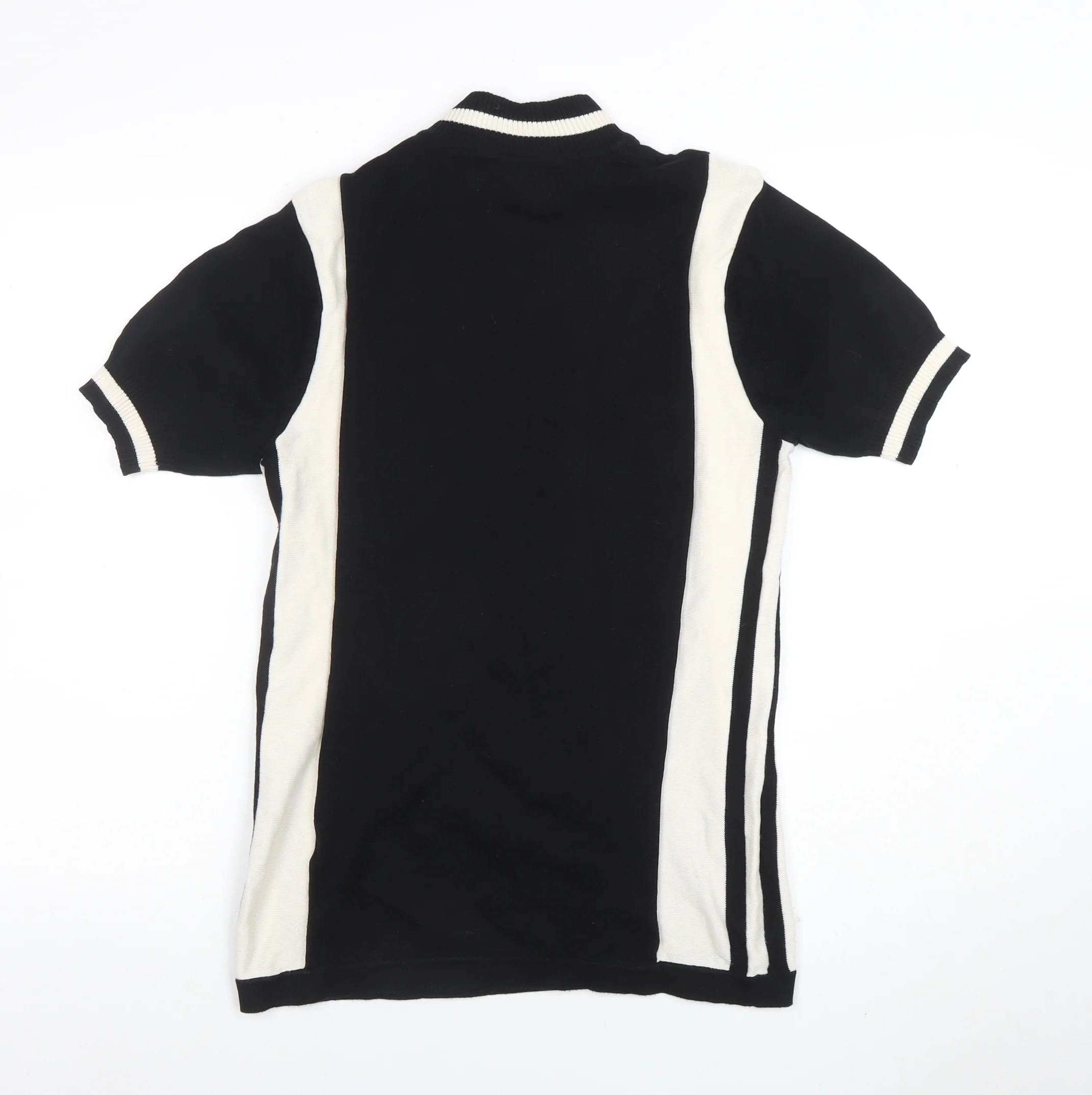 Madcap England Men's Black & White Colourblock Half Zip Cotton T-Shirt S - Image 3