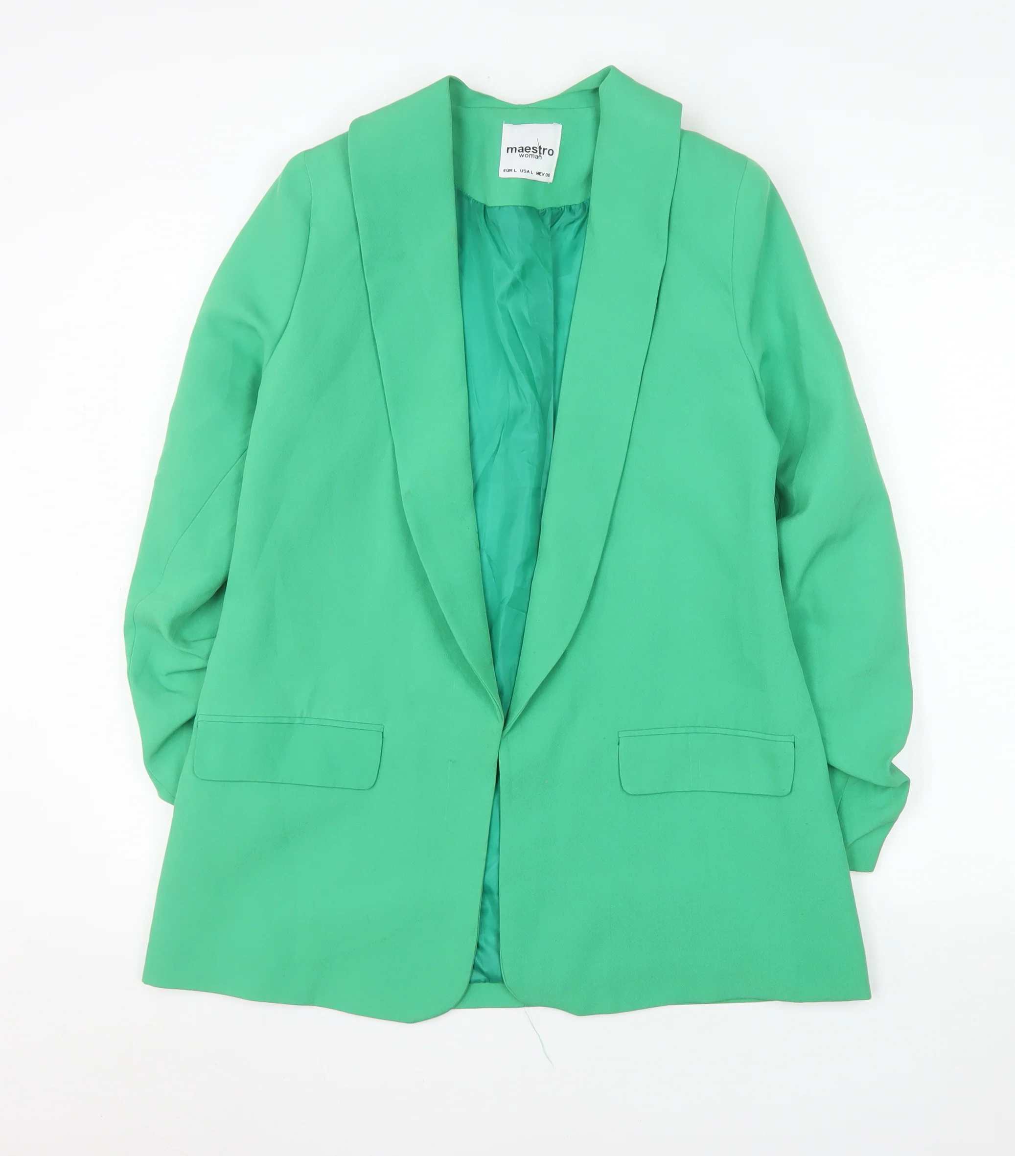 Maestro Woman Green Shawl Lapel Blazer Size 14 Regular Fit