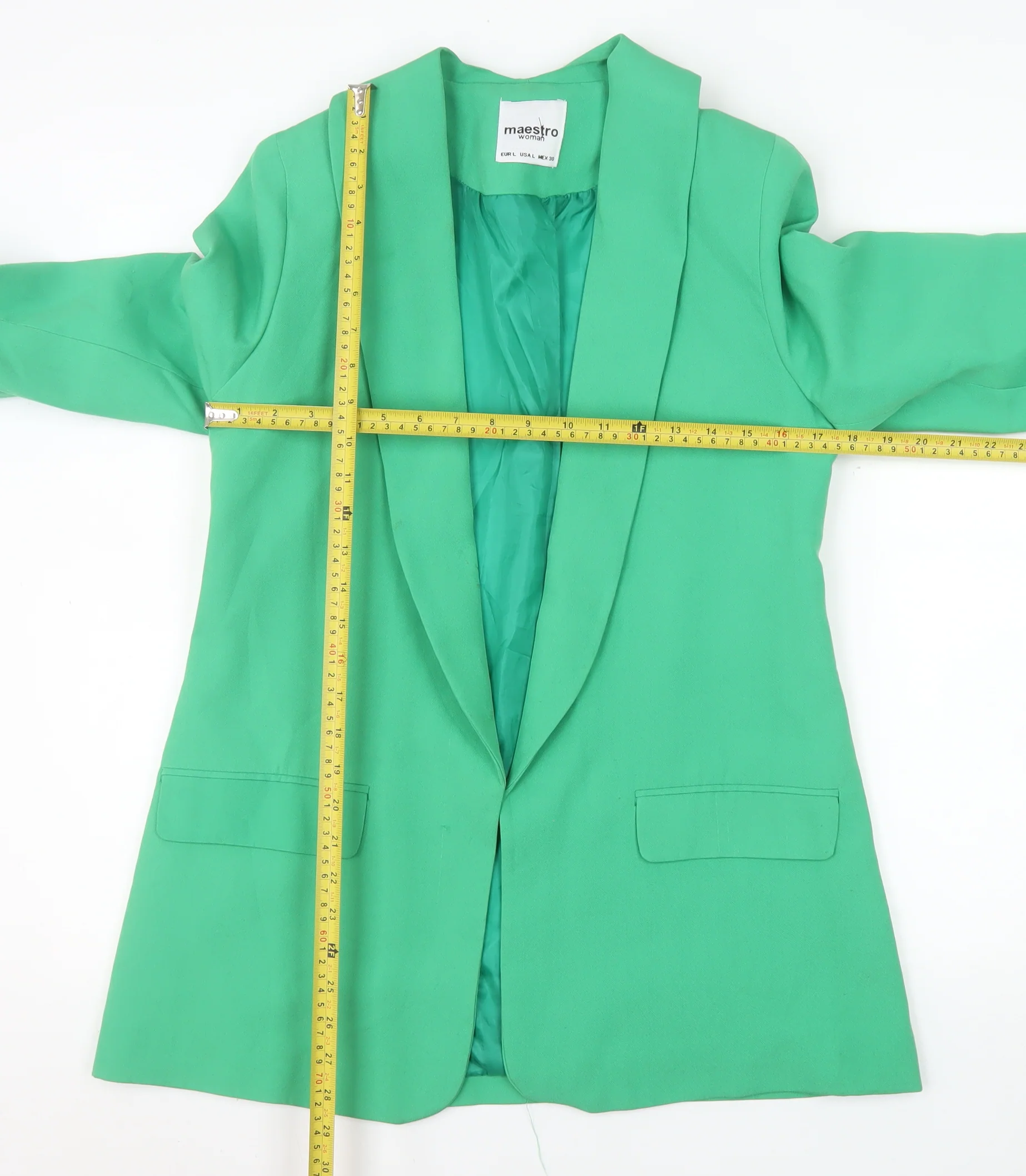 Maestro Woman Green Shawl Lapel Blazer Size 14 Regular Fit - Image 2