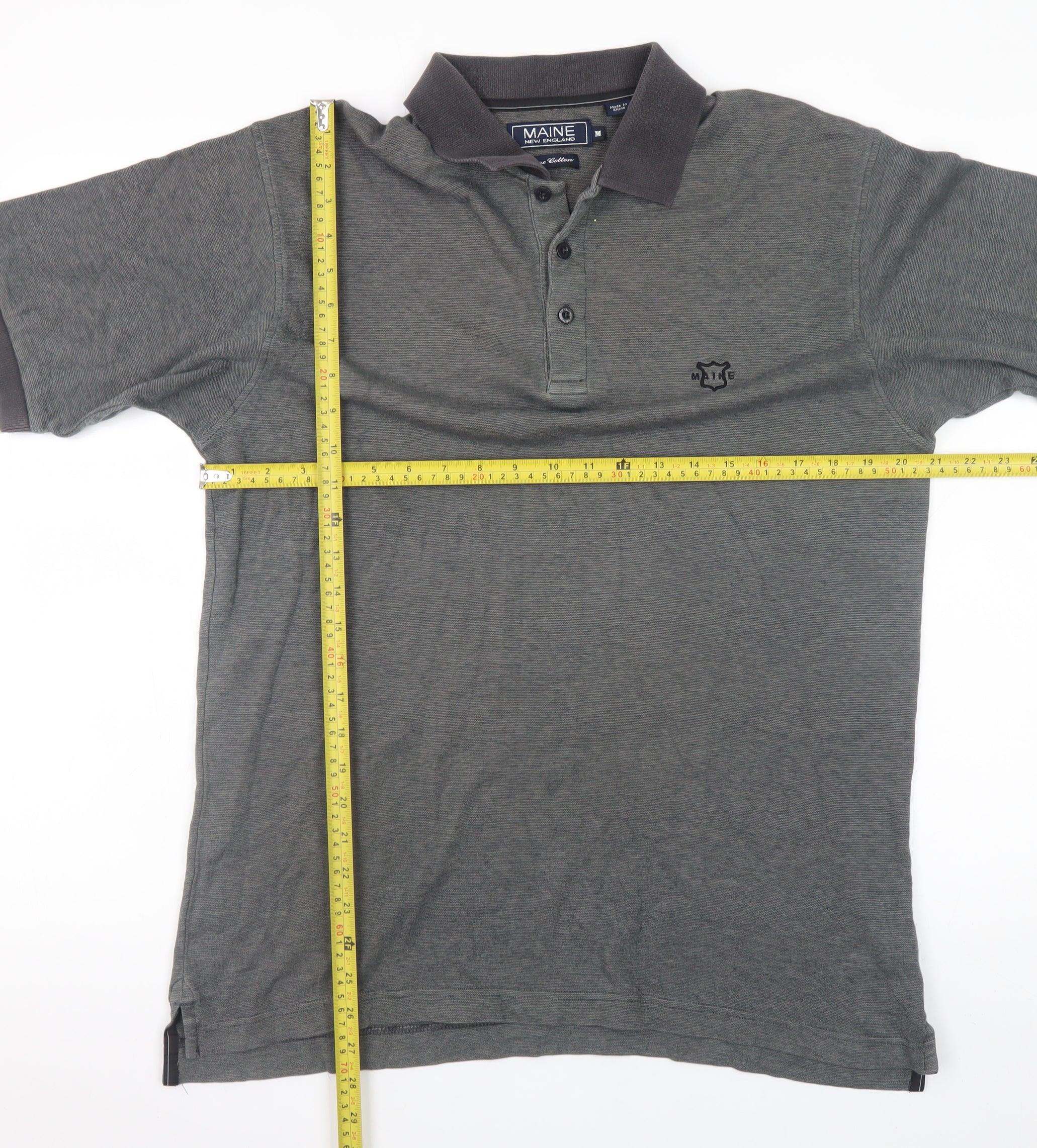Maine New England Men’s Grey Cotton Short Sleeve Polo Shirt M - Image 2