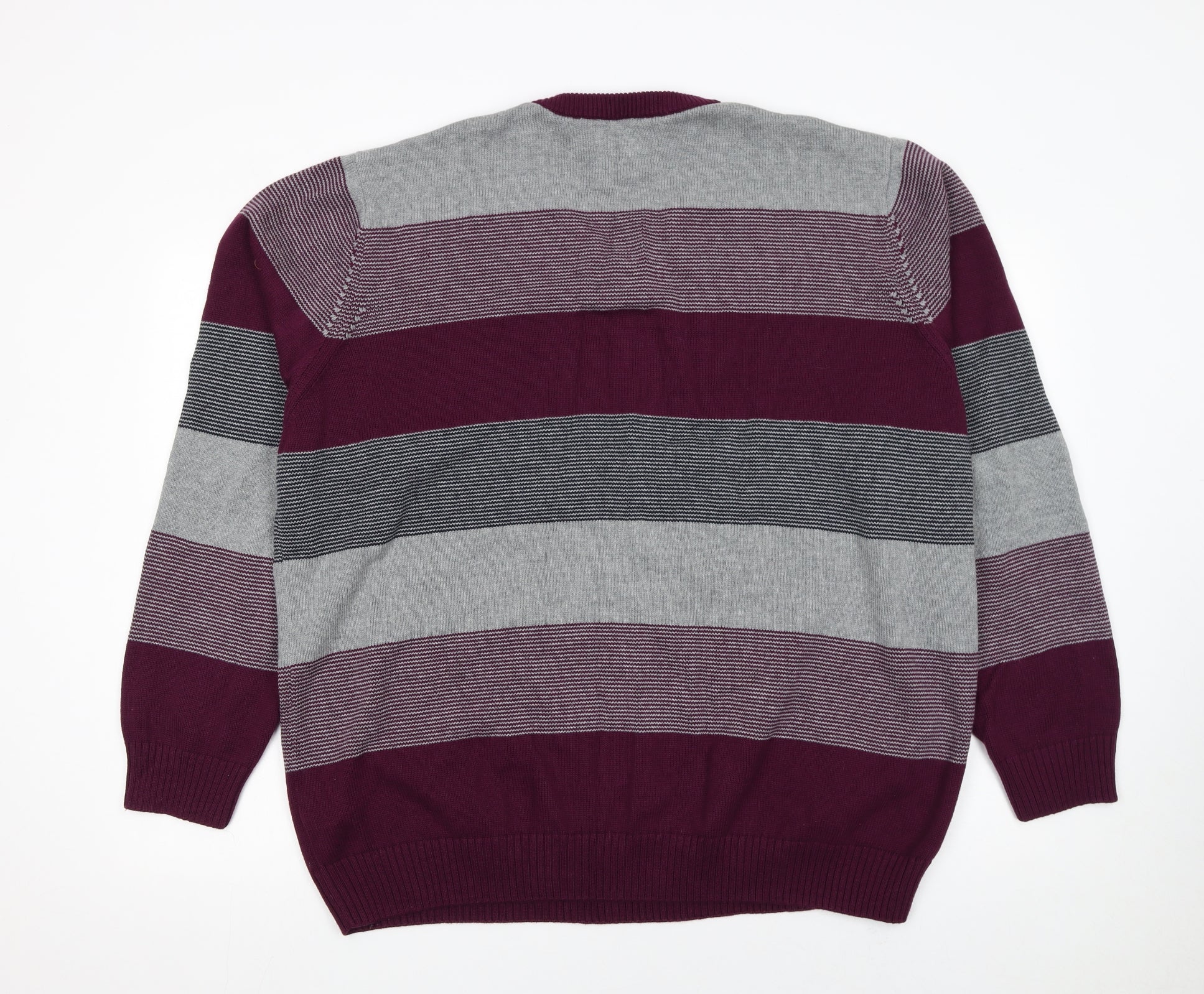 Maine New England Men’s XL Grey Stripe Cotton V-Neck Jumper - Image 3