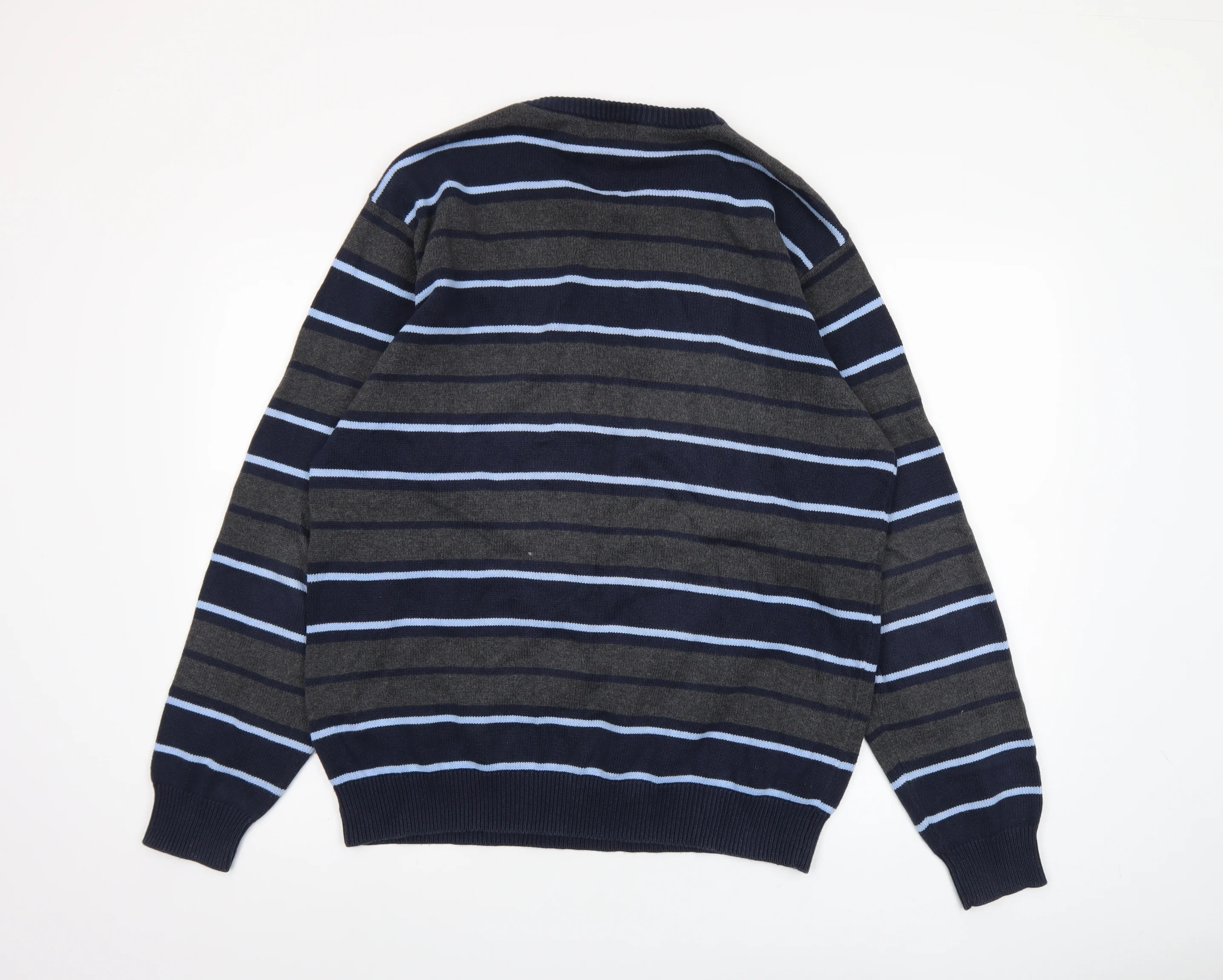 Maine New England Men's Blue Striped Cotton Crew Neck Jumper L - Image 3