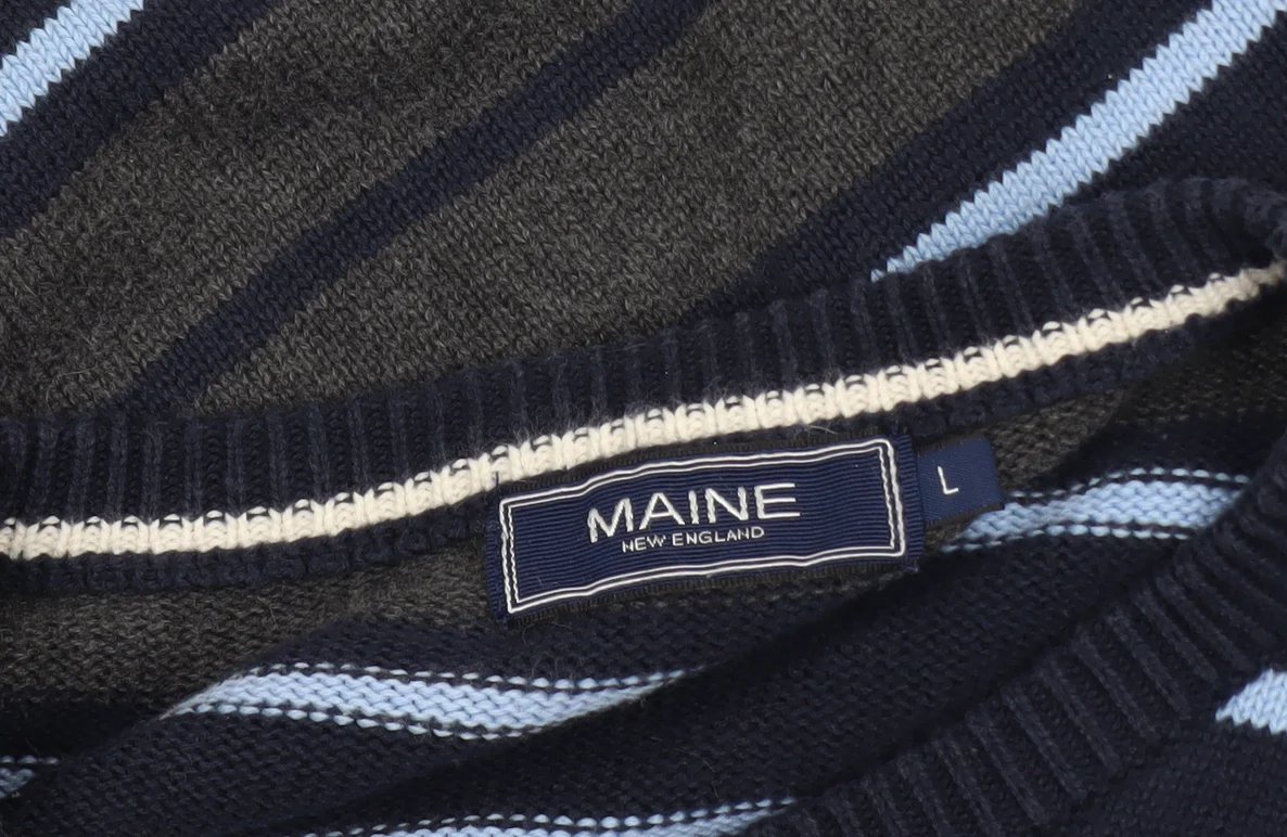 Maine New England Men's Blue Striped Cotton Crew Neck Jumper L - Image 5