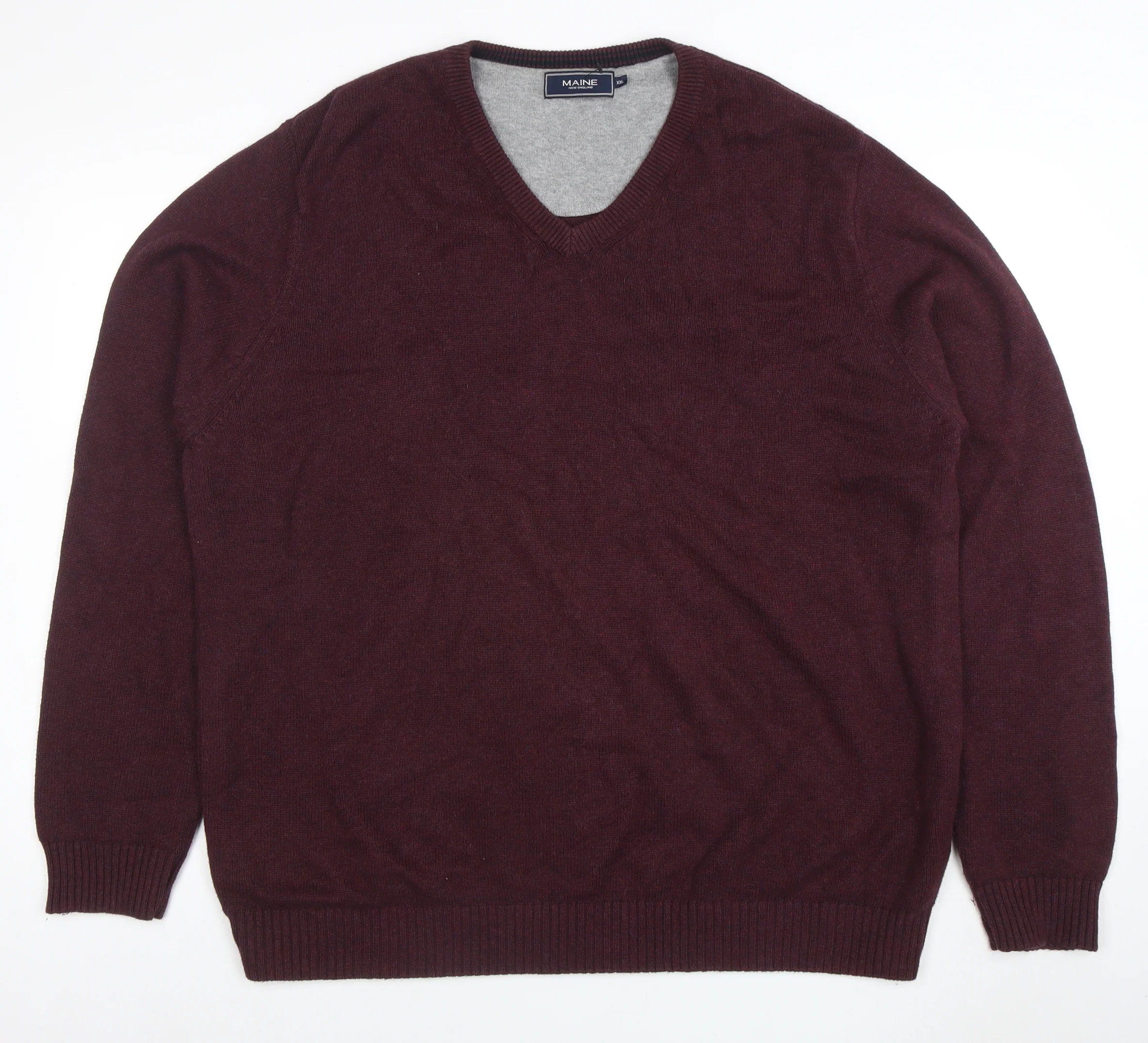 Maine New England Men's Brown 2XL V-Neck Cotton Wool Jumper