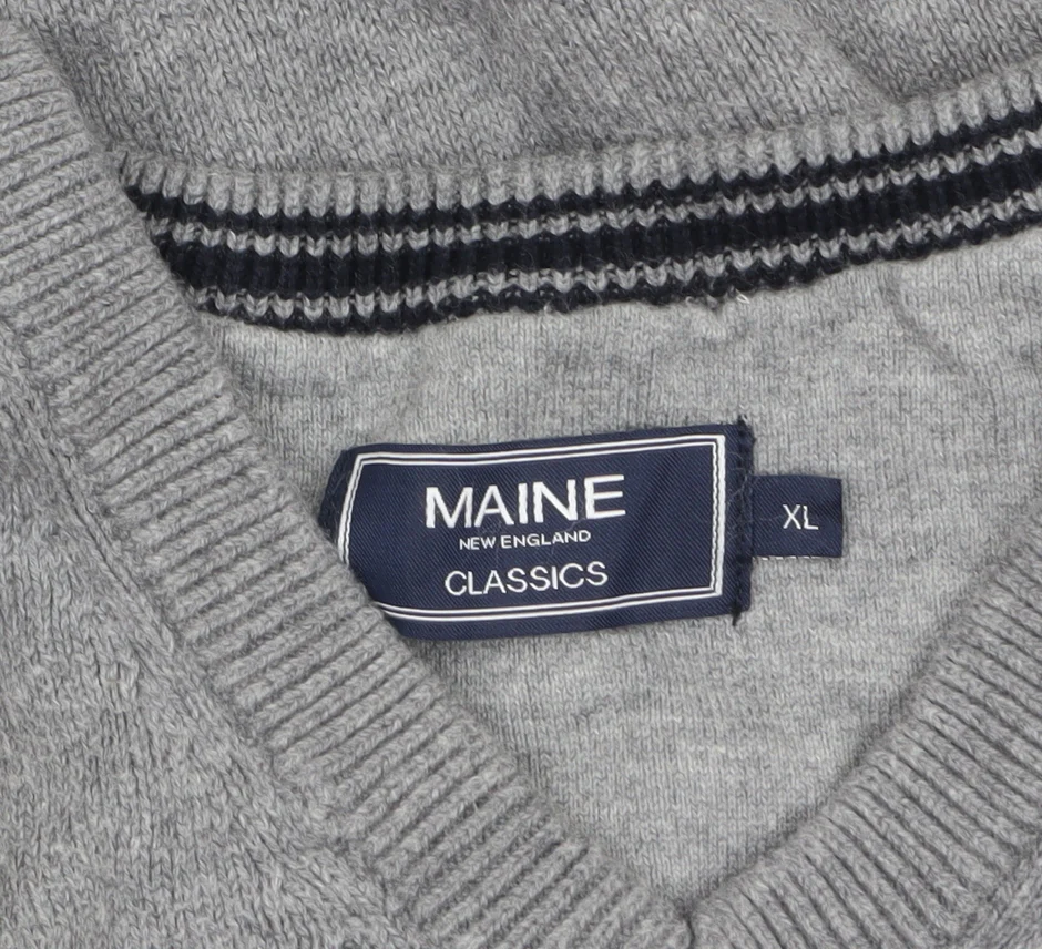Maine New England Men's Grey Wool V-Neck Pullover Jumper XL - Image 5