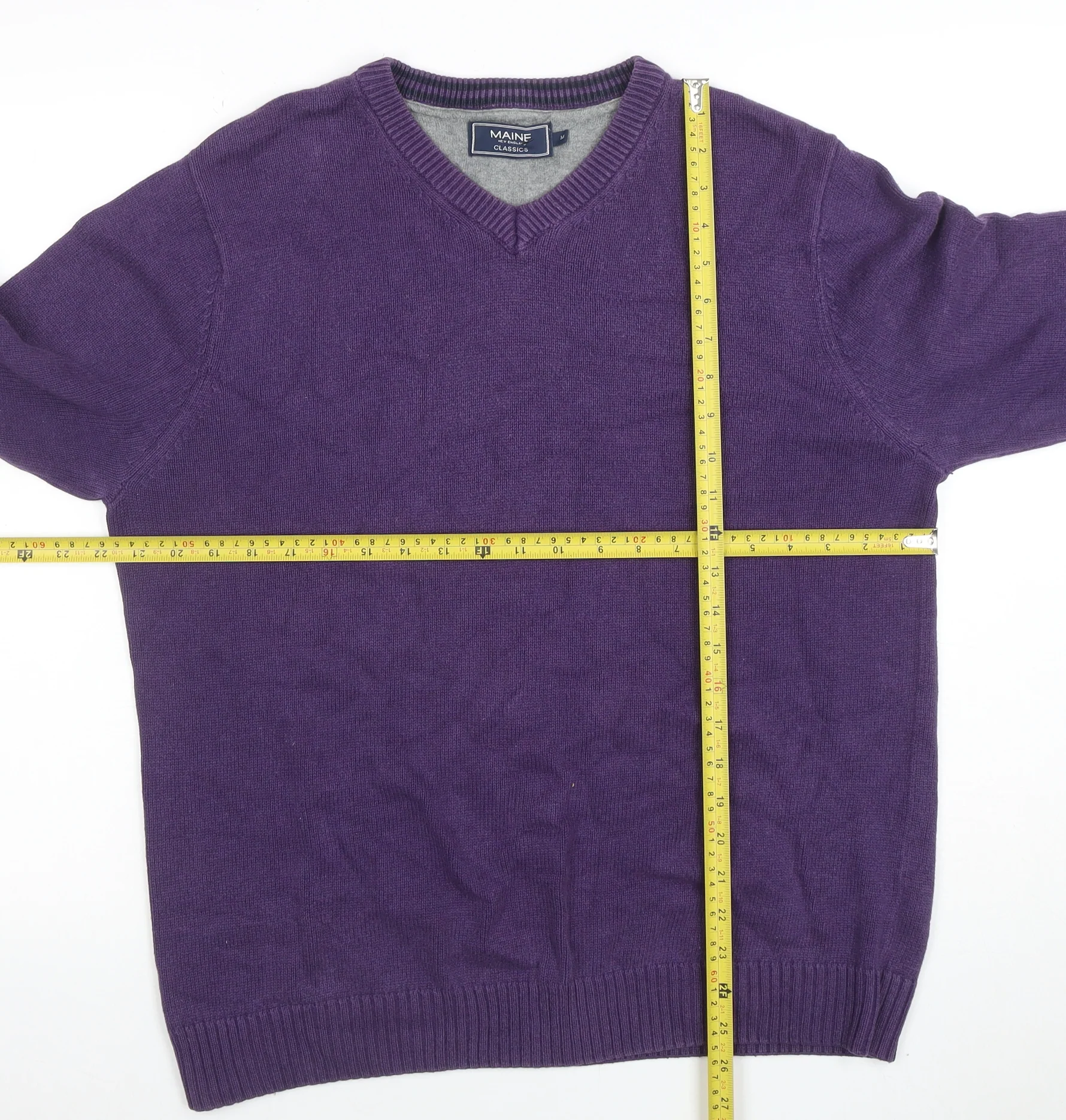Maine New England Men's Purple Cotton V-Neck Jumper M - Image 2