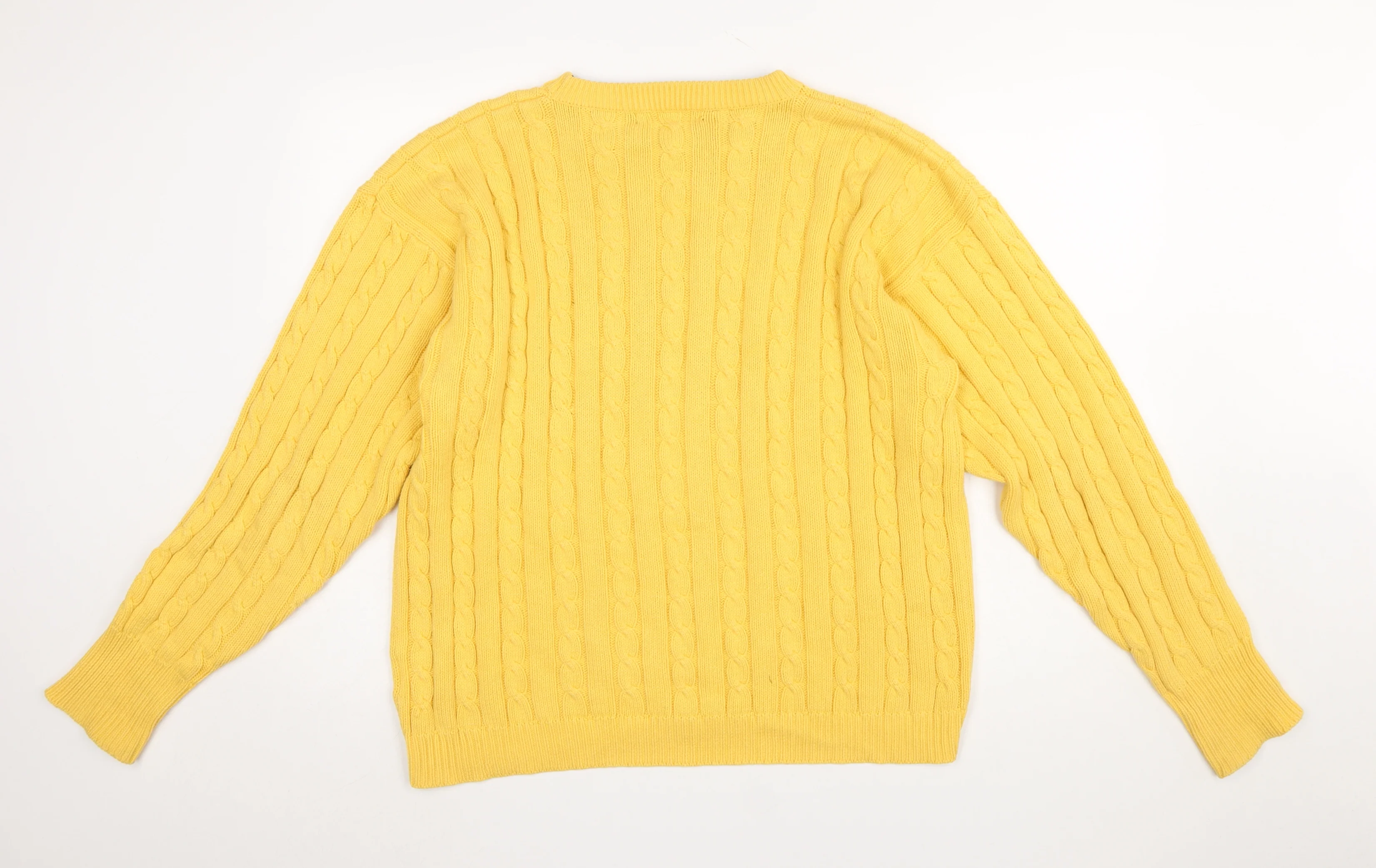 Maine New England Men's Yellow Cable-Knit Cotton Jumper Size L - Image 3