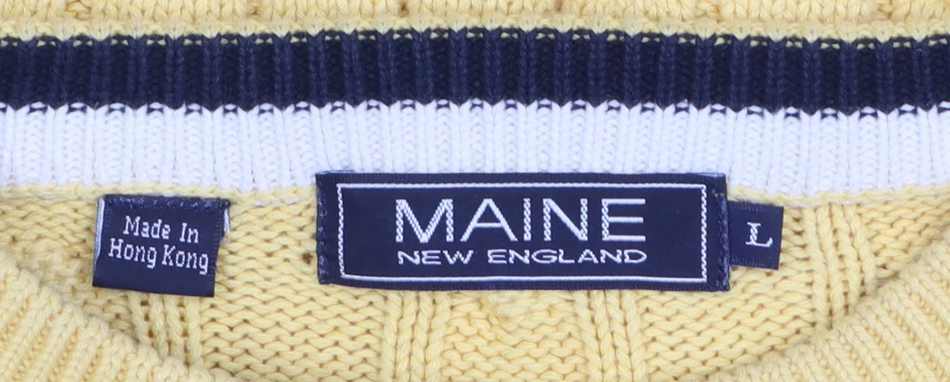 Maine New England Men's Yellow Cable-Knit Cotton Jumper Size L - Image 4