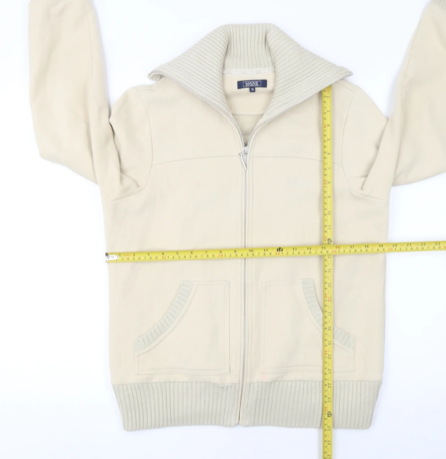 Maine New England Women Beige Full Zip Sweatshirt Size 16 Cotton Blend - Image 2