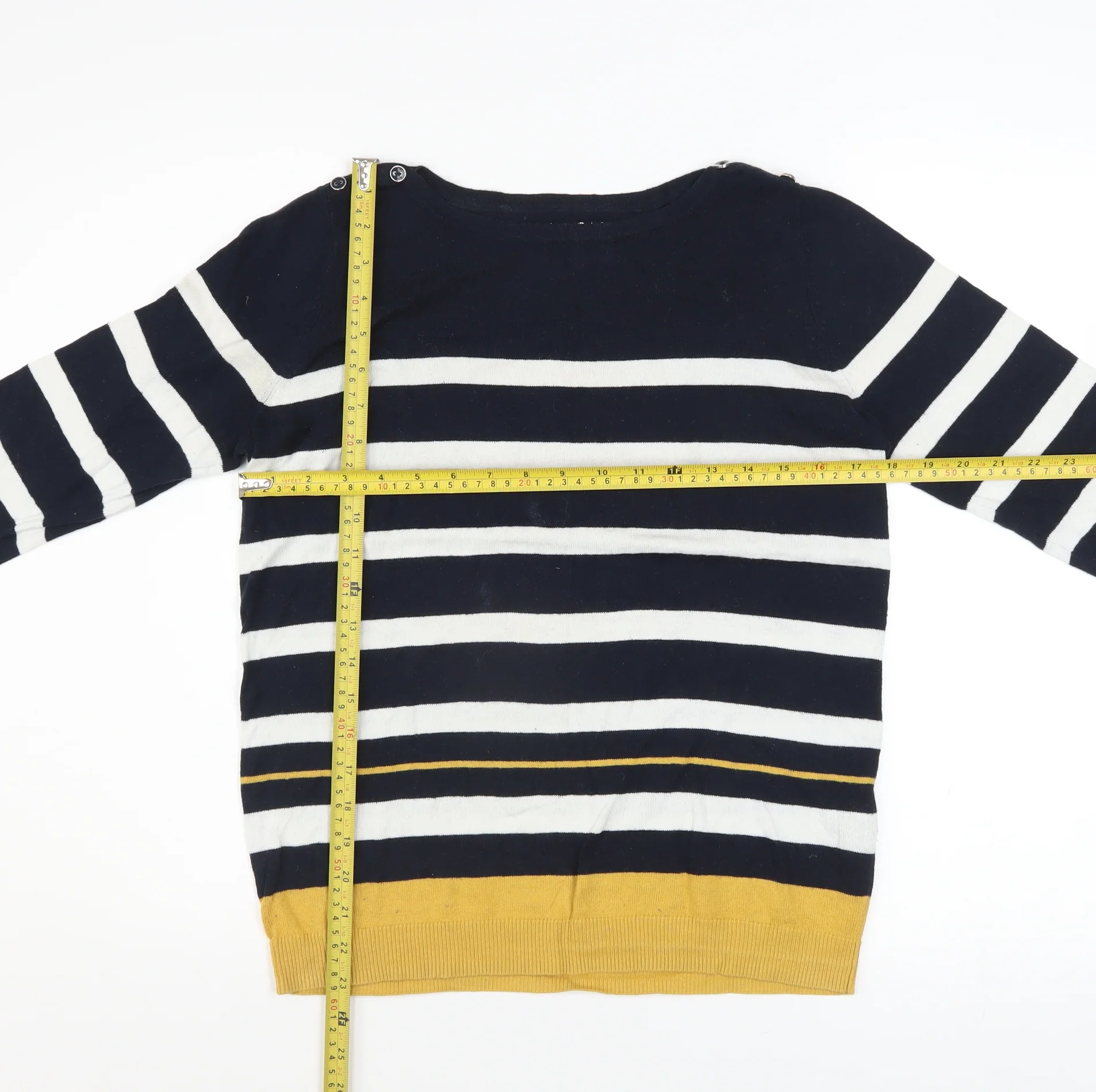 Maine New England Women’s Blue Striped Cotton Boat Neck Jumper Size 10 - Image 2