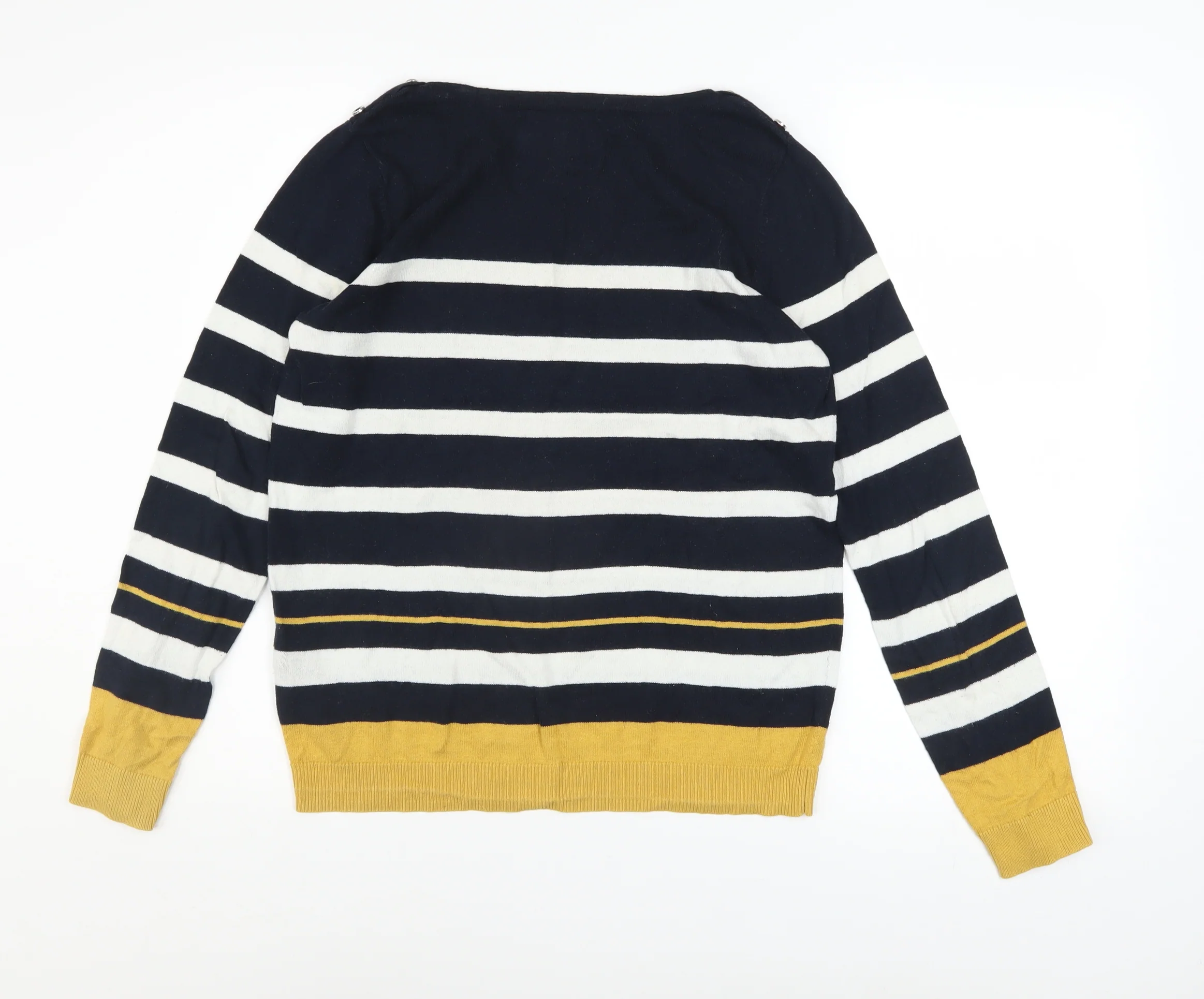 Maine New England Women’s Blue Striped Cotton Boat Neck Jumper Size 10 - Image 3