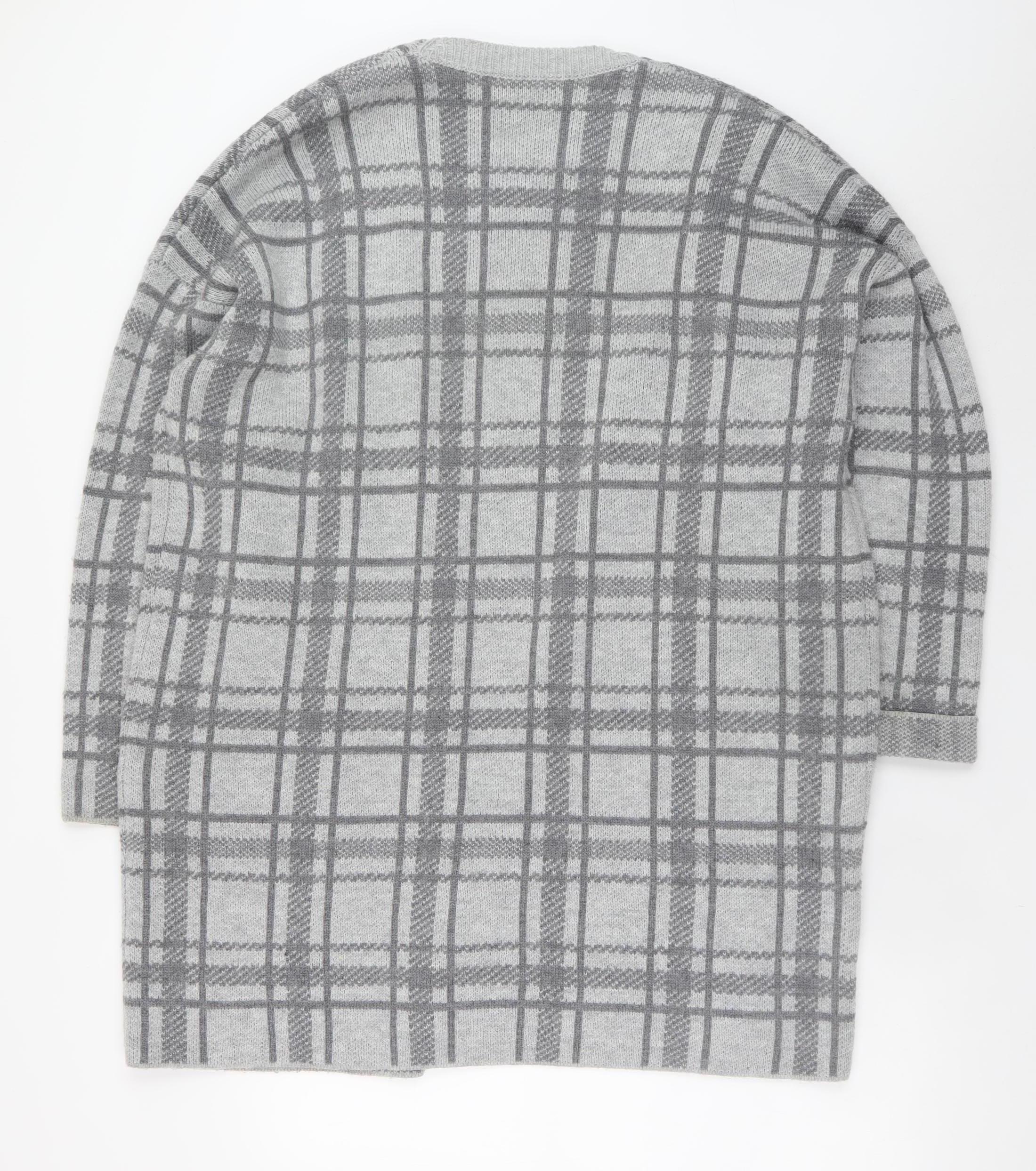 Maine New England Women’s Grey Checked Open Knit Cardigan Size 20 - Image 3