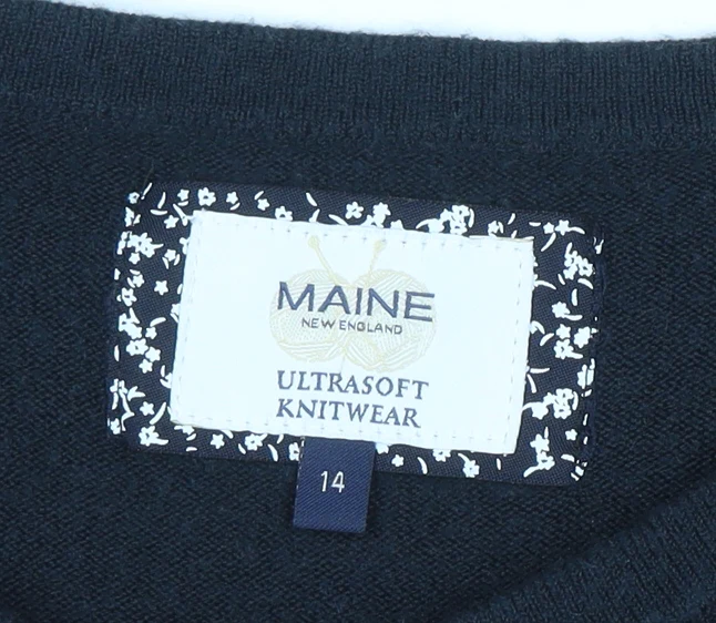 Maine New England Women's Black Cotton Knit Long Sleeve Top Size 14 - Image 4