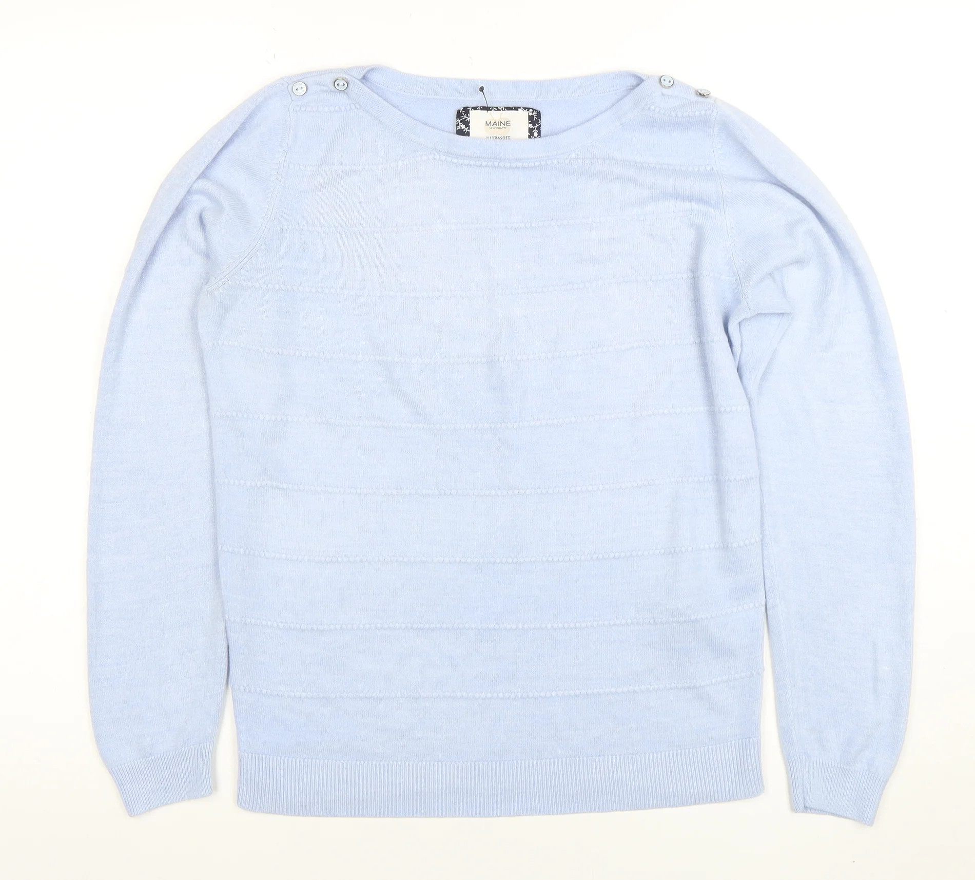 Maine New England Women's Blue Cotton Boat Neck Jumper Size 12