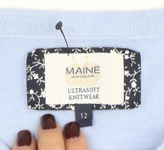 Maine New England Women's Blue Cotton Boat Neck Jumper Size 12 - Image 4