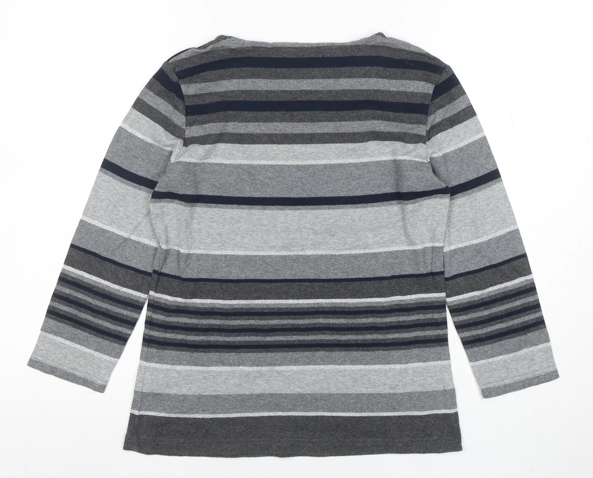 Maine New England Womens Grey Striped Long Sleeve Jersey Top Size 12 - Image 3