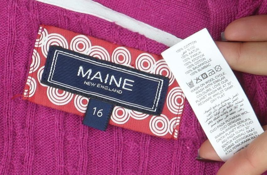 Maine New England Women's Pink Cable-Knit Cardigan Size 16 Cotton Blend - Image 4