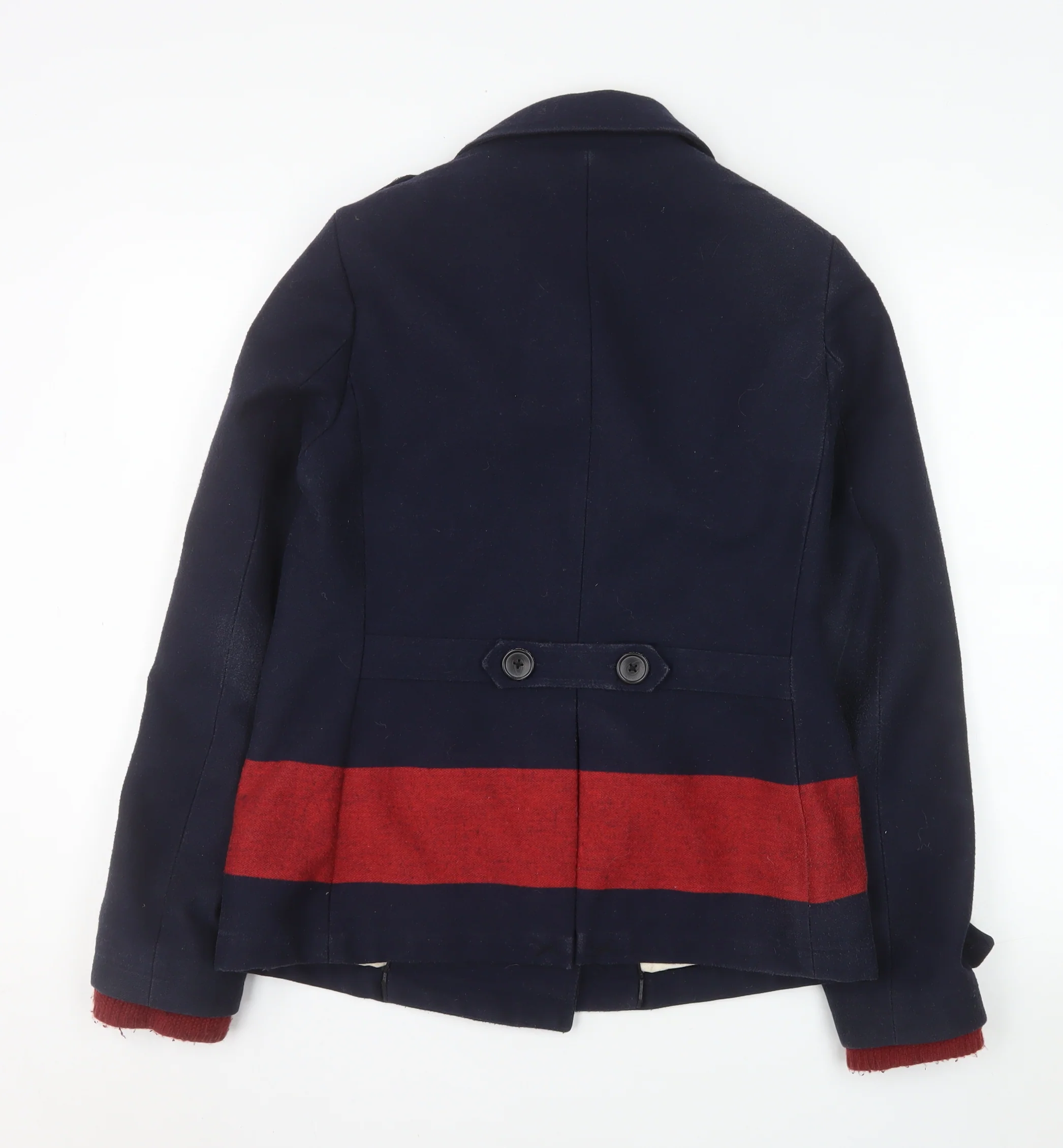 Maison Scotch Women Navy & Red Pea Coat Wool Blend Size 2 Classic Style - Image 3