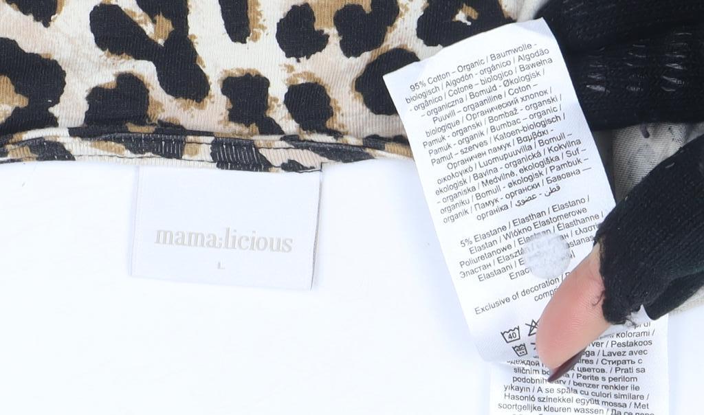 Mamalicious Women’s Beige Leopard Print Maternity Bodycon Dress L - Image 4