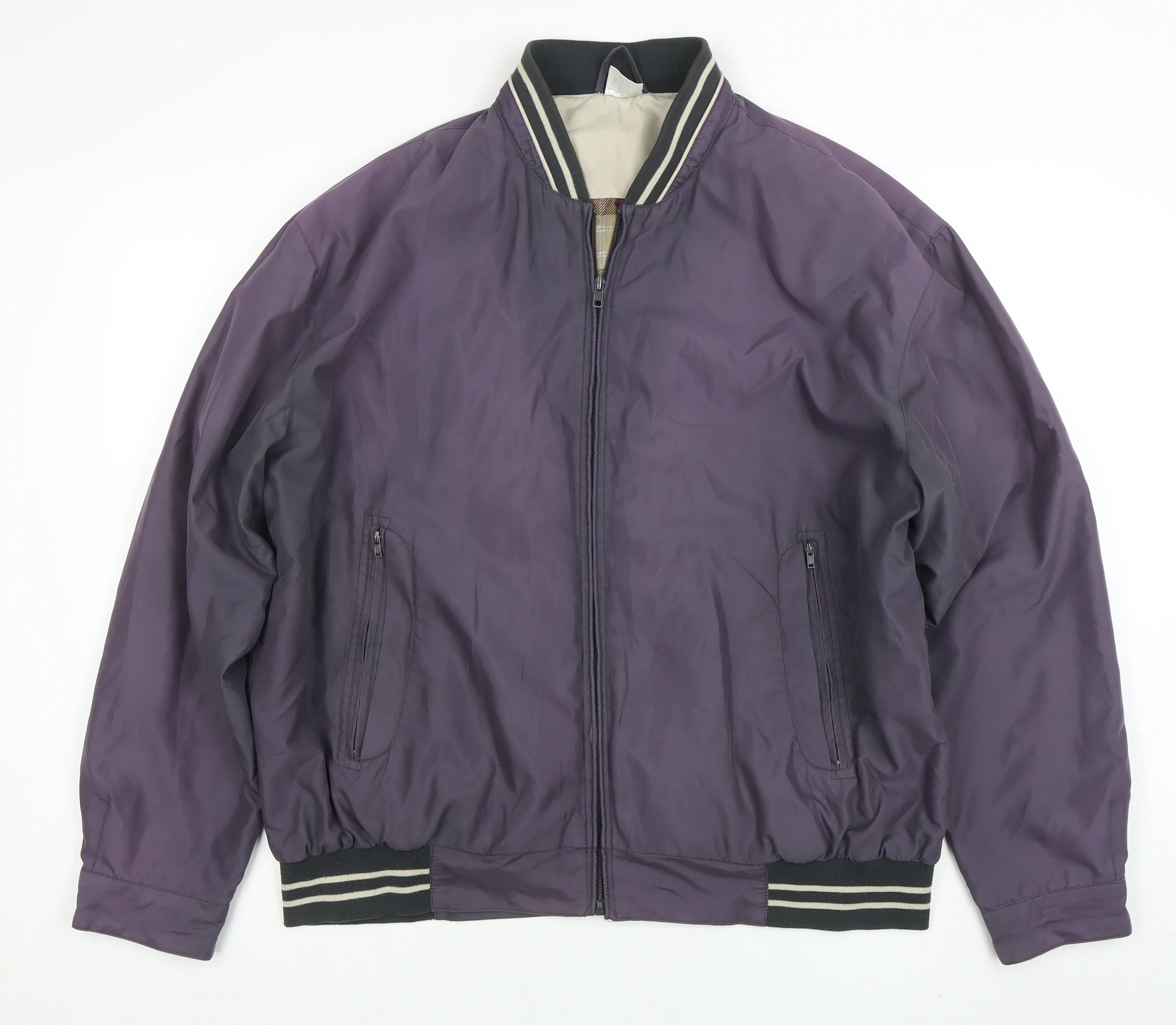 MAN Men's Purple Bomber Jacket Size L Zip Up Casual Varsity Style