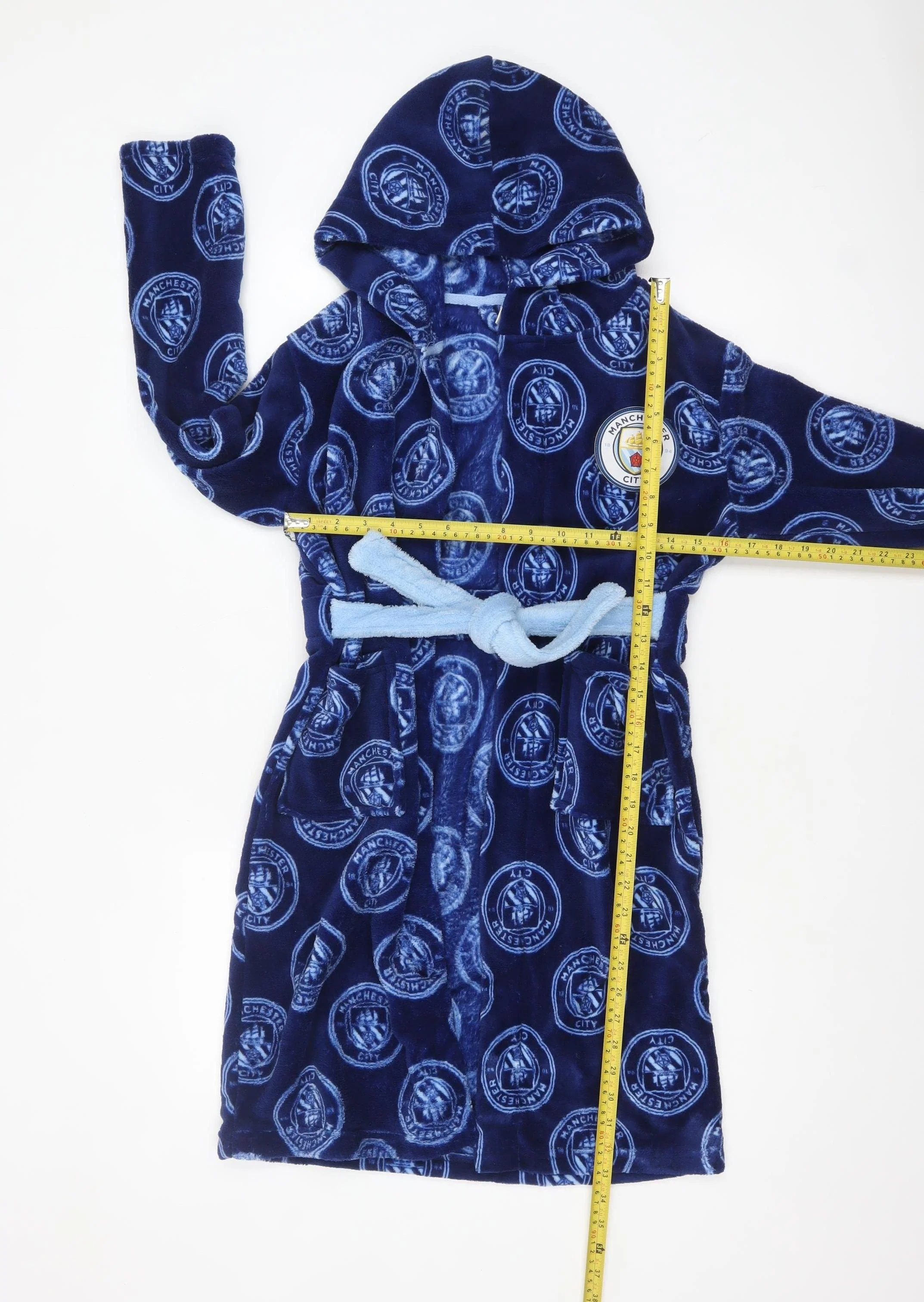 Manchester City Boys Blue Fleece Hooded Robe 10-11 Years - Image 2