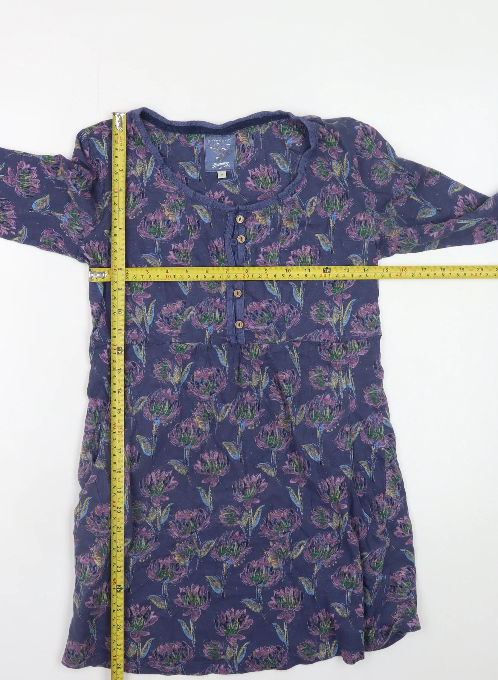 Mandaray Women Blue Floral Long Sleeve Tunic Top Size 8 - Image 2