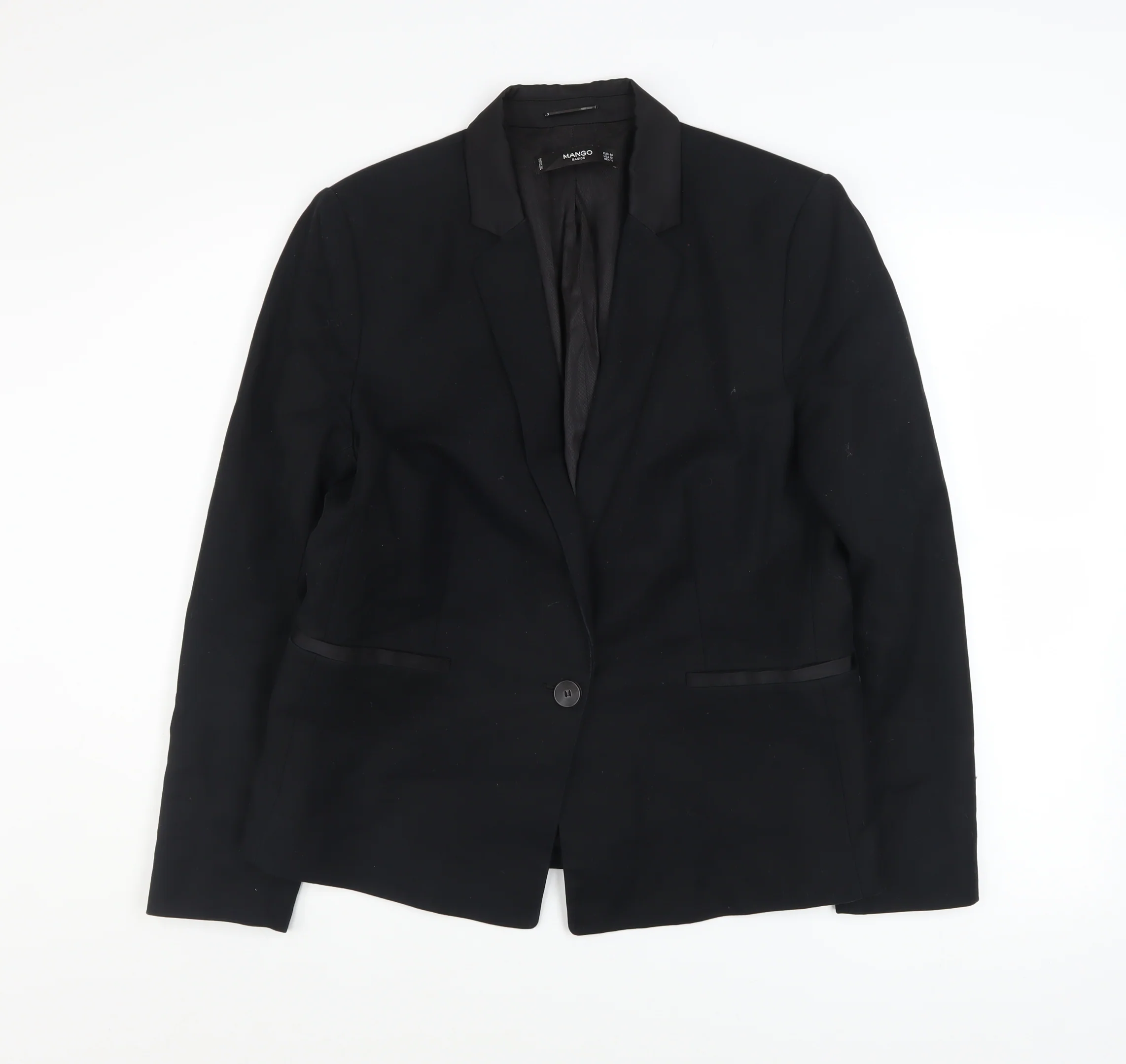 Mango Basics Women's Black Blazer UK 16 Single-Breasted Jacket