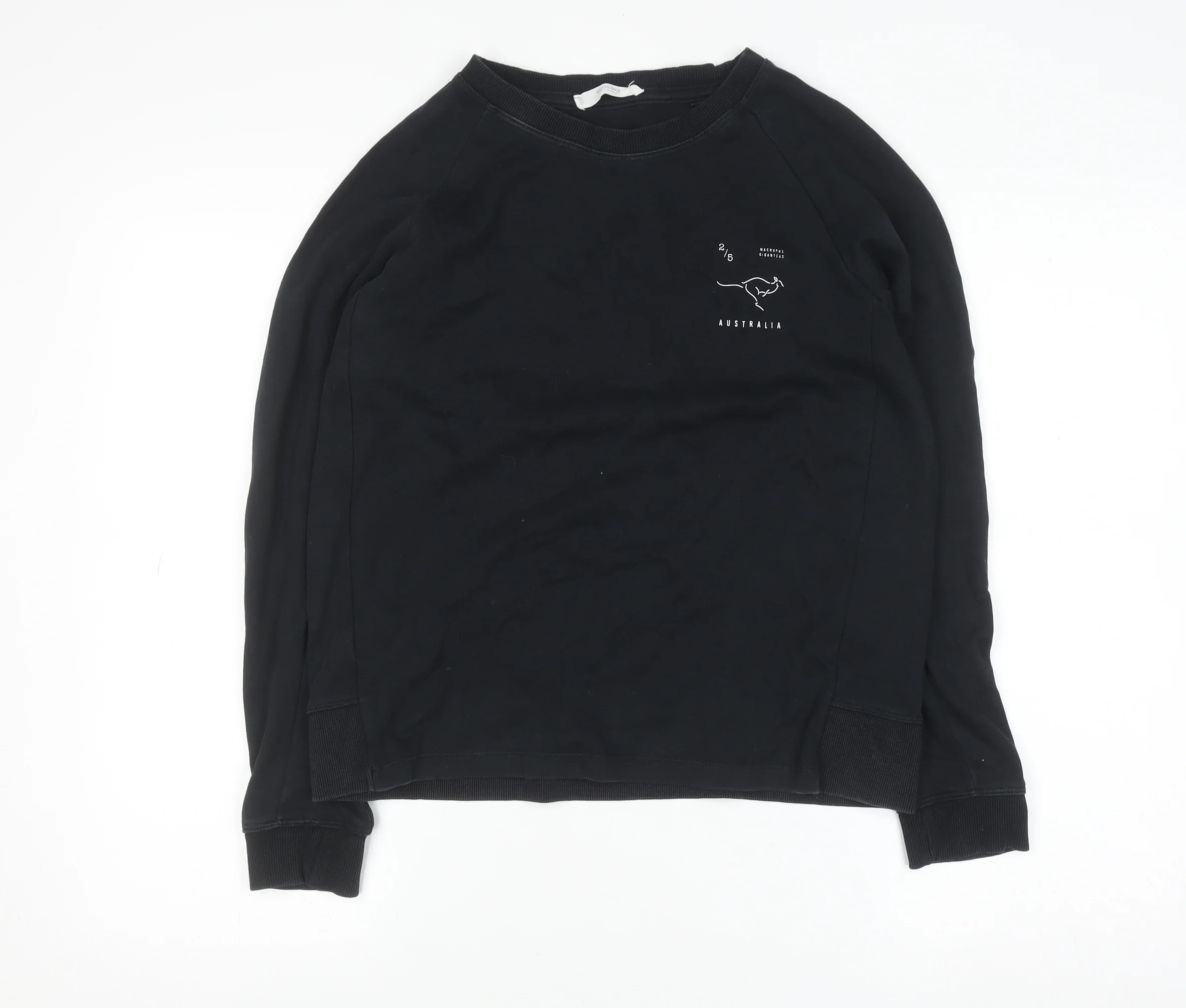 Mango Women Black Australia Print Pullover Sweatshirt Size 8