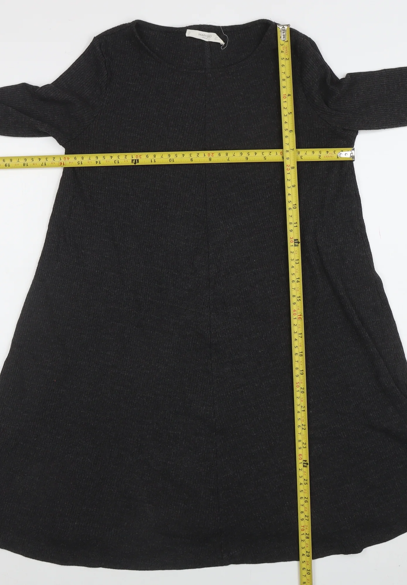 Mango Women Black Knit Long Sleeve A-Line Knee Length Dress Size 10 - Image 2