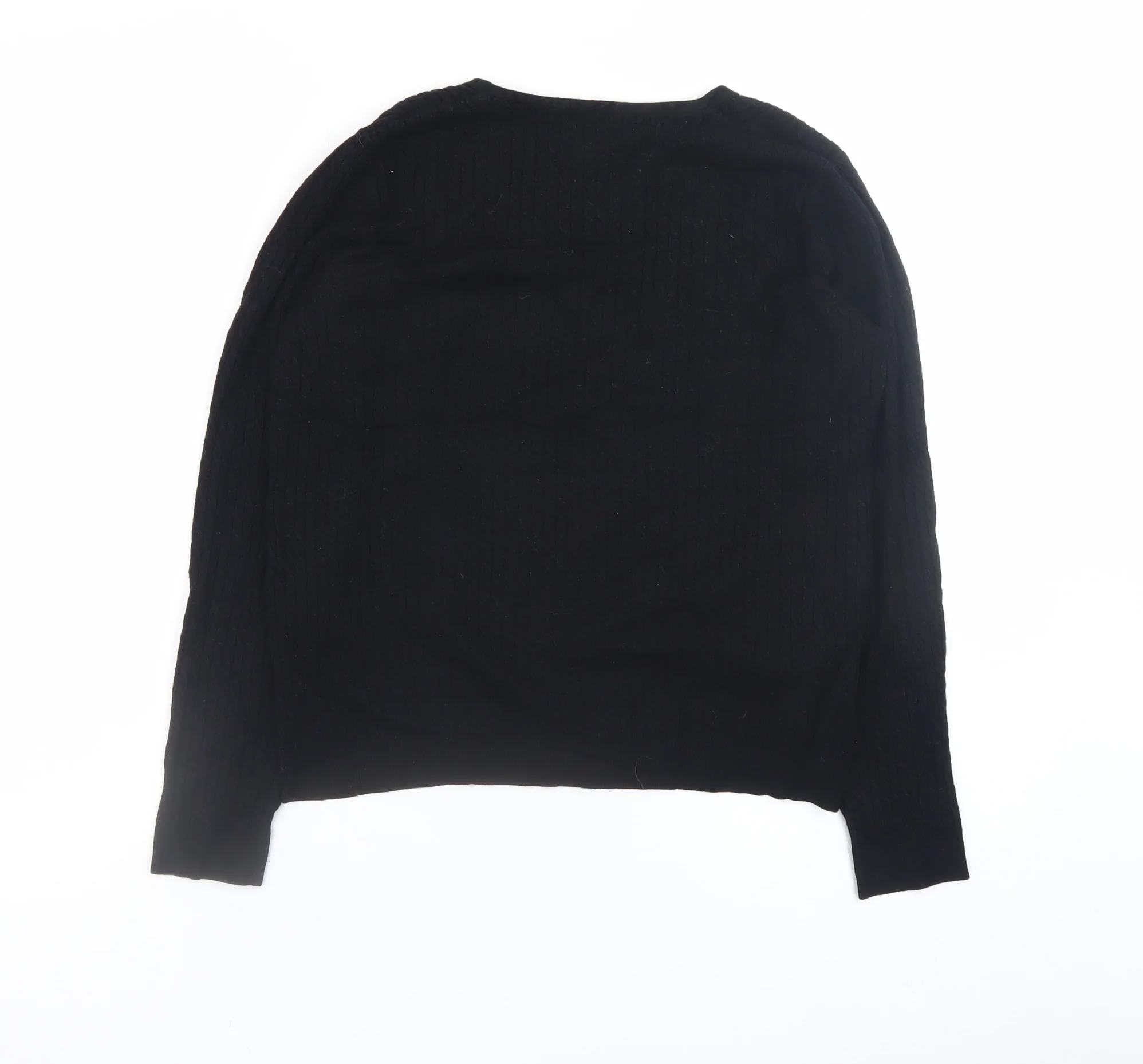 Mango Women Black V-Neck Cable Knit Long Sleeve Jumper Size 10 - Image 3