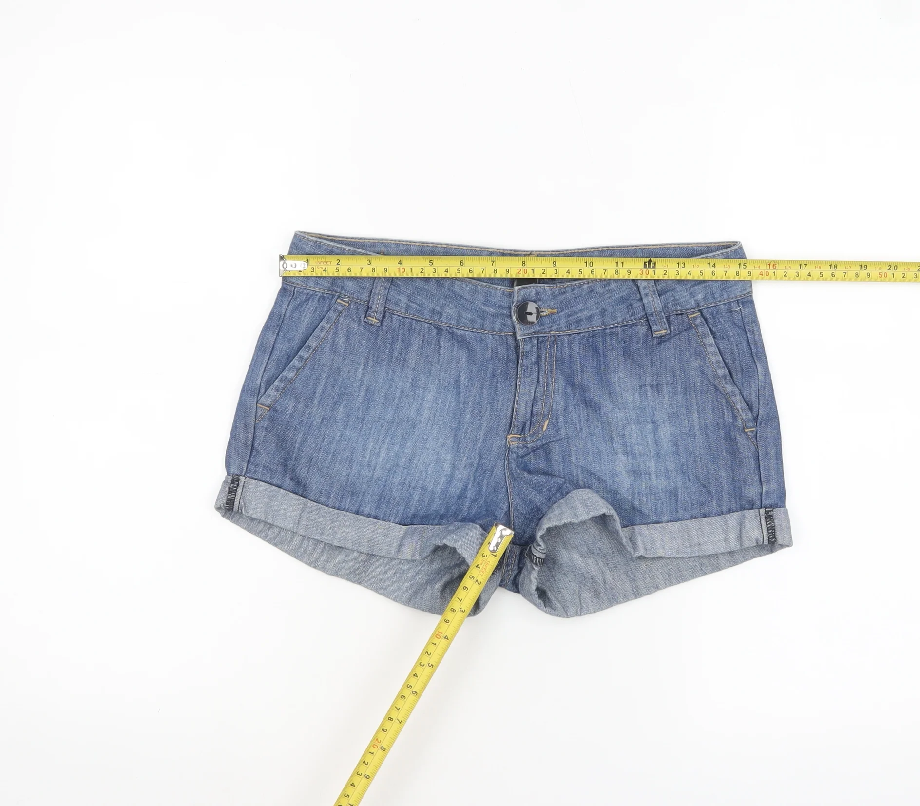 Mango Women Blue Denim Cotton Chino Shorts Size 6 - Image 2