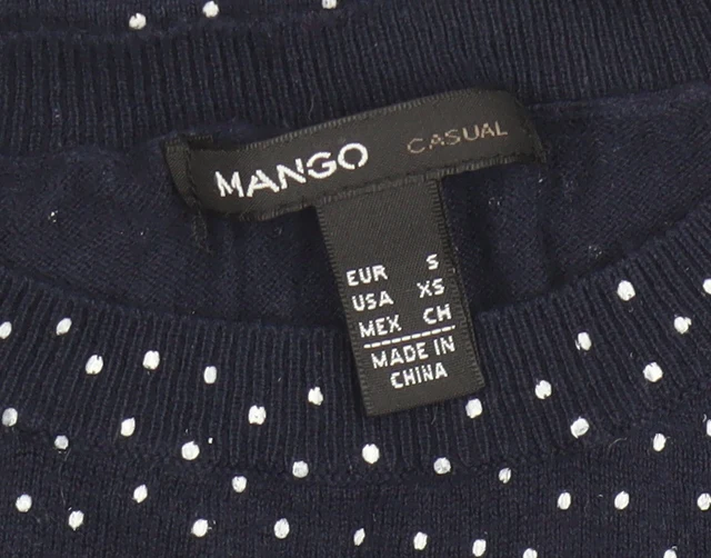 Mango Women Blue Polka Dot Cotton Crew Neck Jumper Size S - Image 4