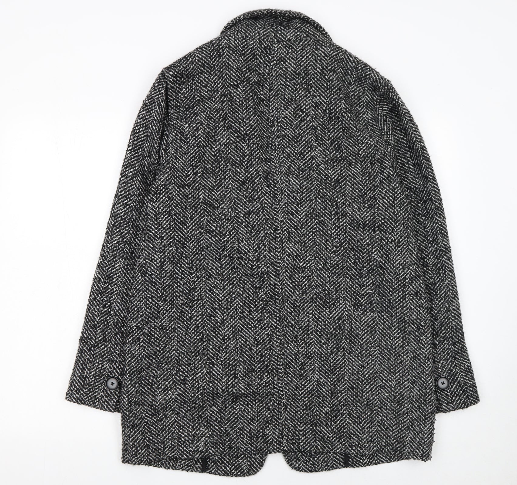 Mango Women’s Grey Herringbone Wool Blend Blazer Size 12 - Image 3