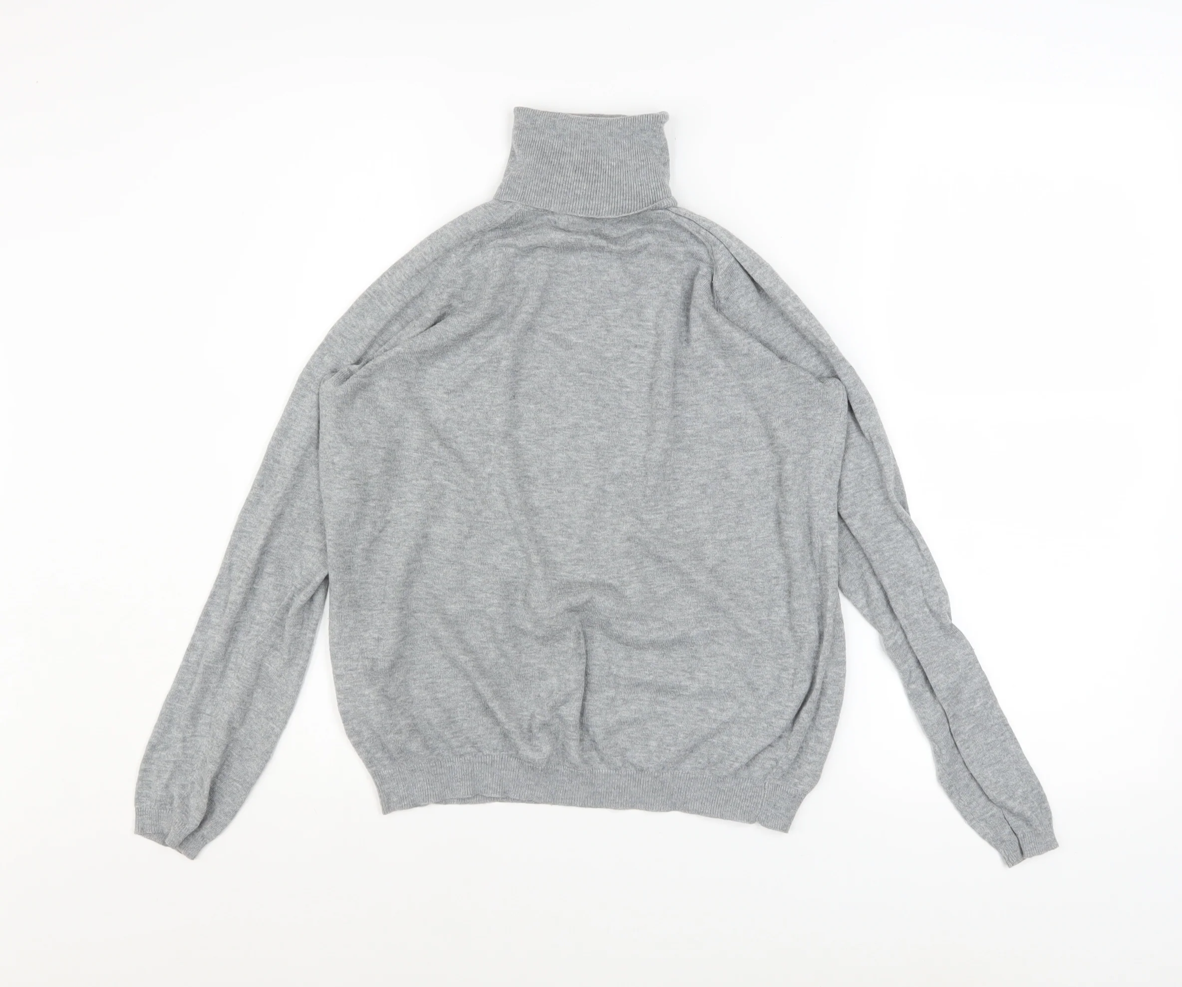 MANGO Womens Grey Roll Neck Cotton Blend Jumper Size 10