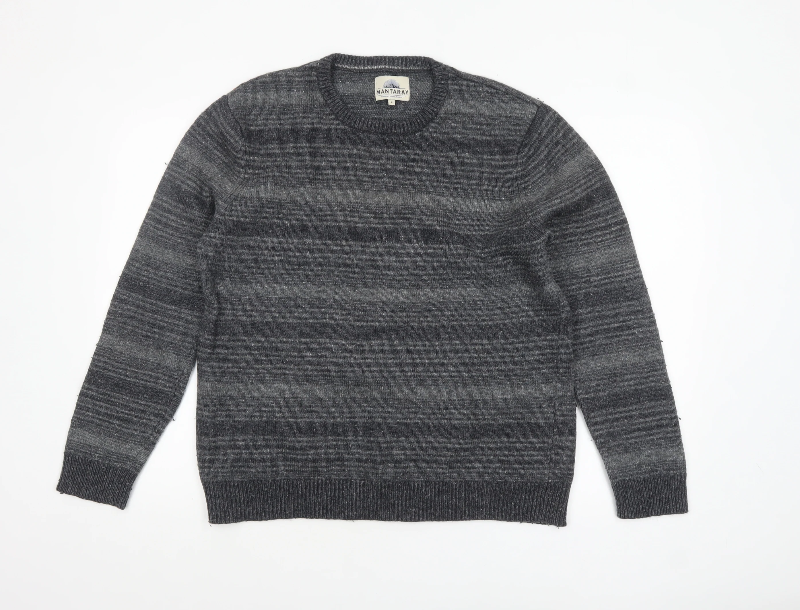 Mantaray Men's Grey Striped Wool Blend Crew Neck Jumper Size L