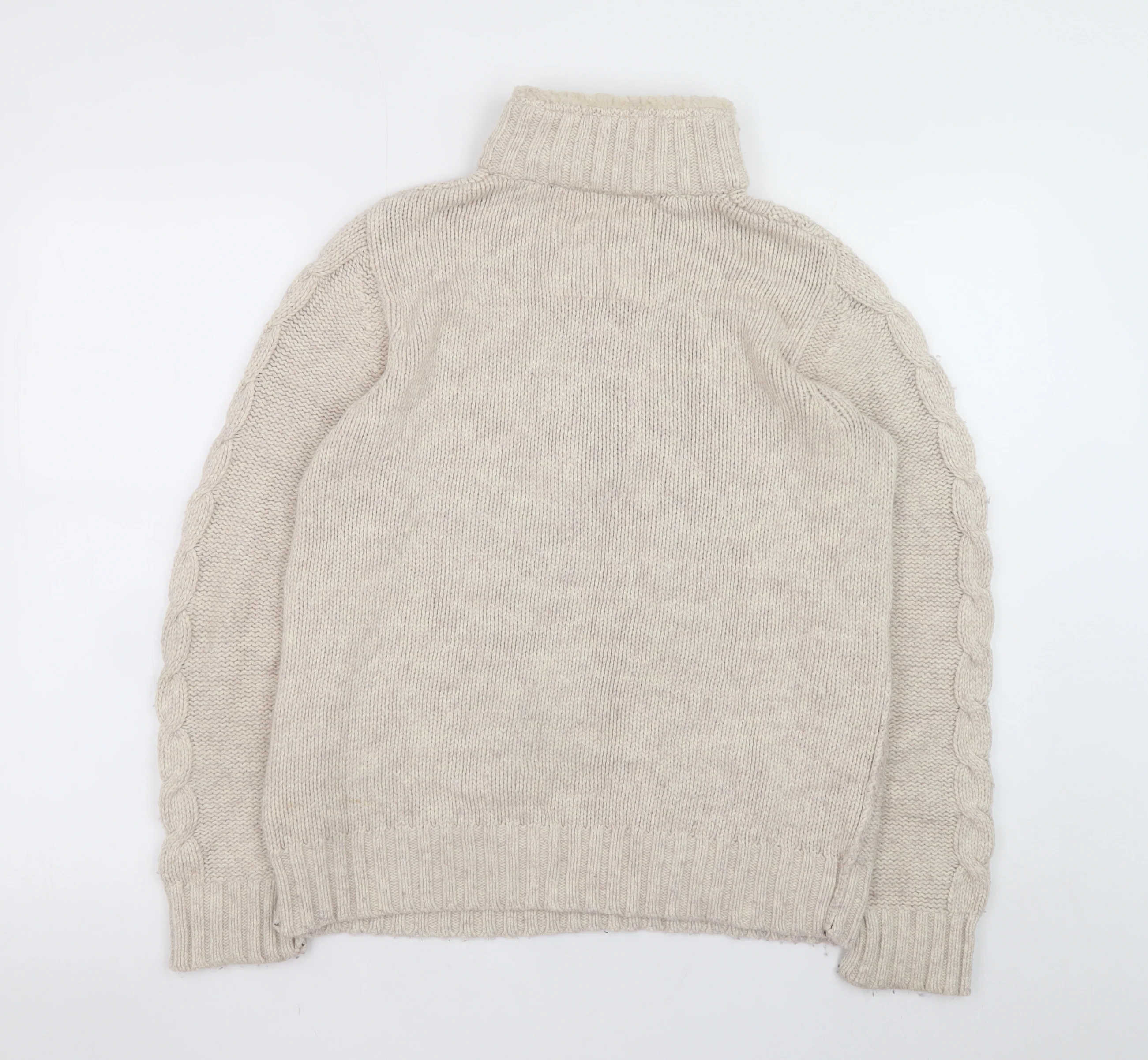 Mantaray Women Beige Cable Half Zip High Neck Jumper Size 12 - Image 3