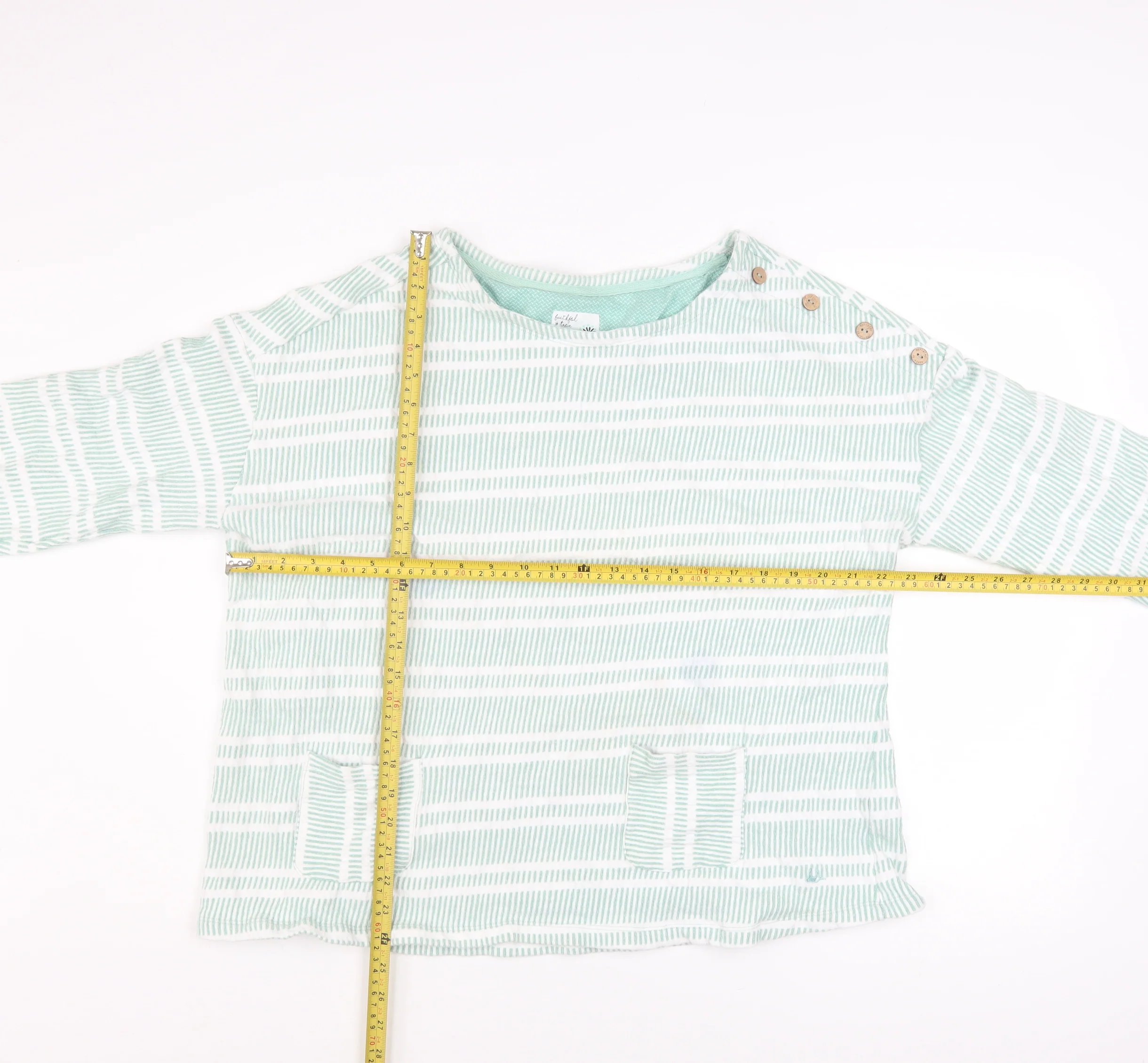 Mantaray Women Green White Stripe Pullover Sweatshirt Size 20 - Image 2