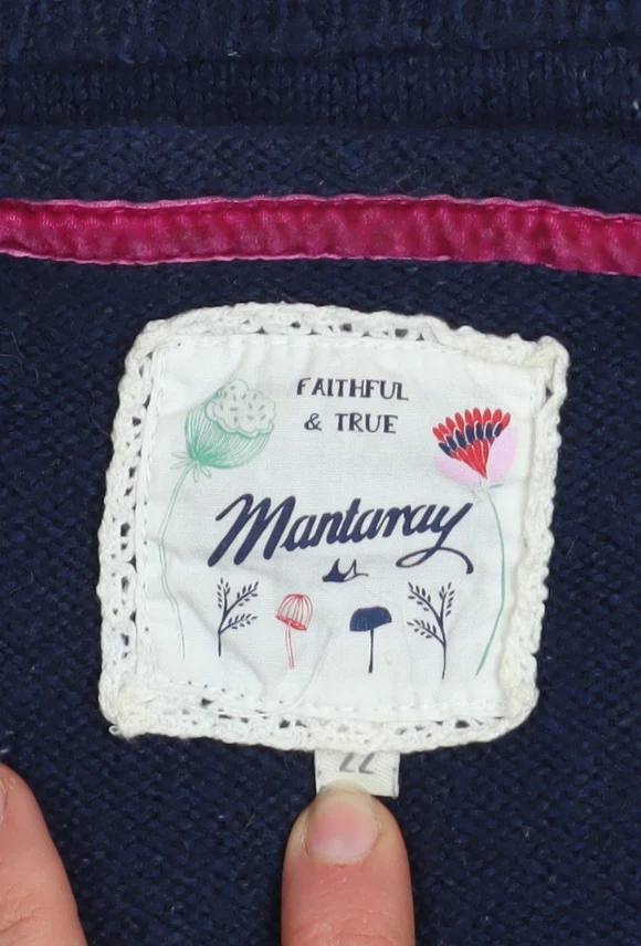Mantaray Women’s Blue Floral Embroidered Cotton Wool Jumper Size L - Image 4