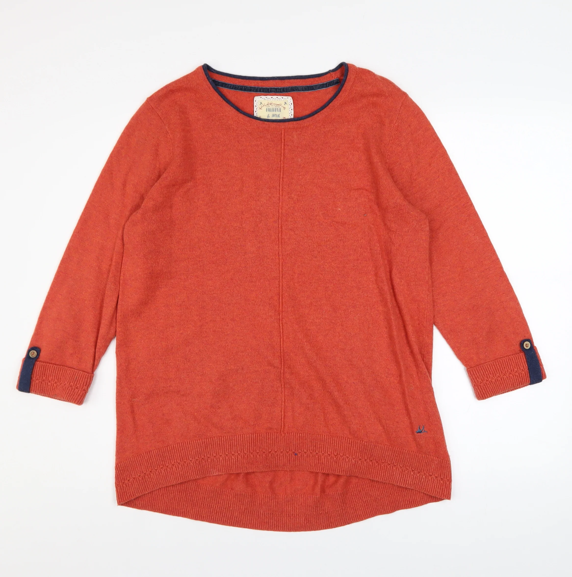 Mantaray Women’s Orange 3/4 Sleeve Crew Neck Pullover Jumper Size 14