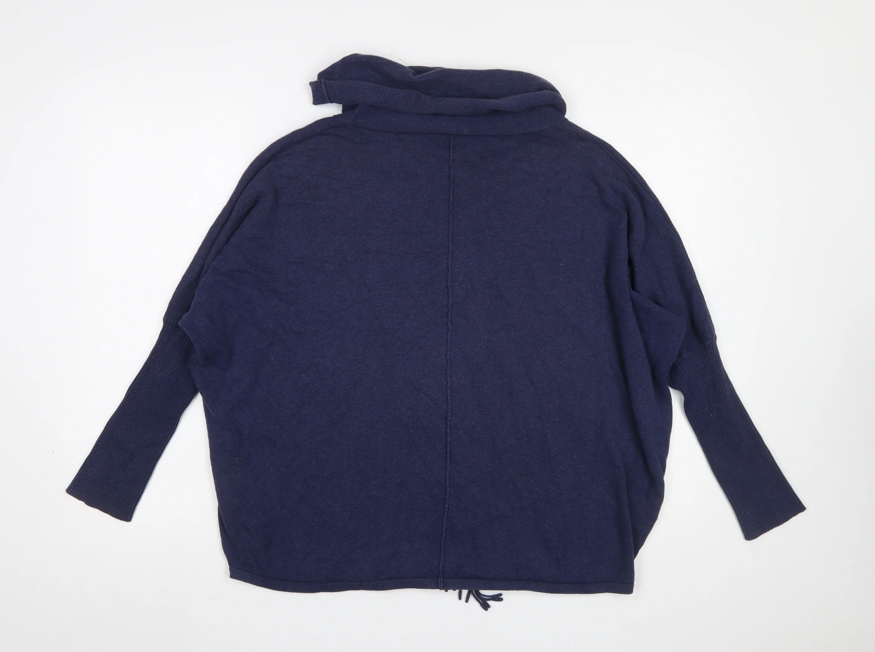 Marble Women Blue Cotton Cowl Neck Fringe Pullover Jumper Size 14 - Image 3