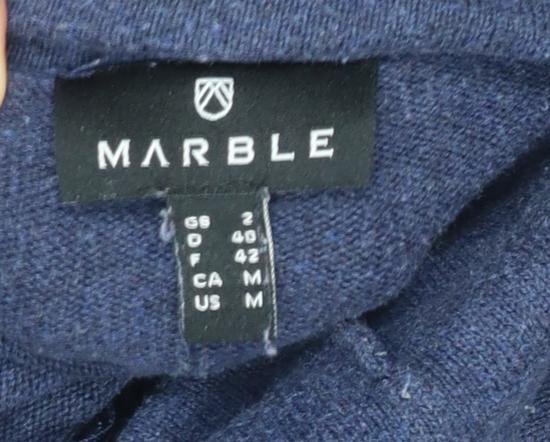 Marble Women Blue Cotton Cowl Neck Fringe Pullover Jumper Size 14 - Image 4