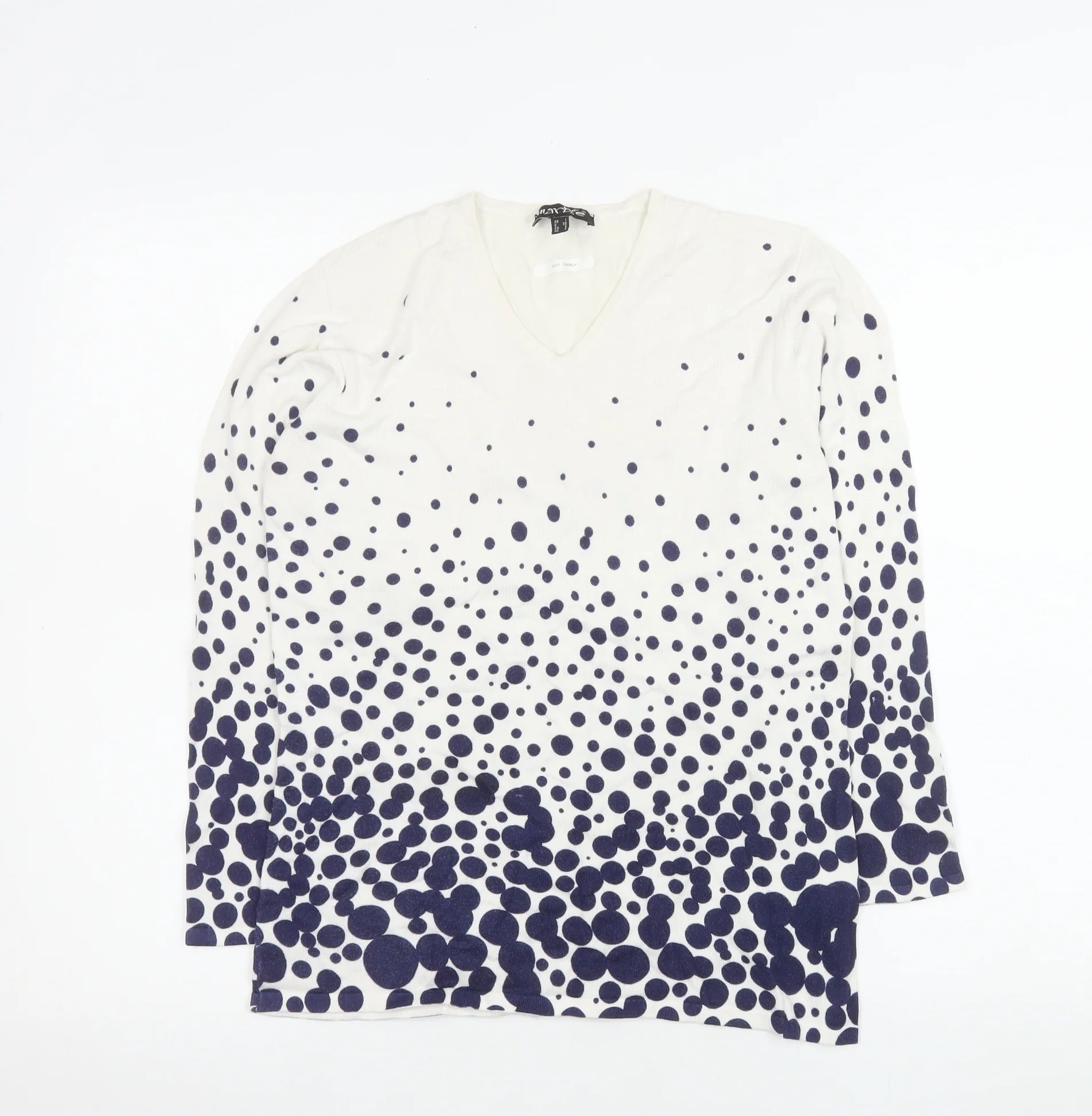 Marble Women White Polka Dot V-Neck Long Sleeve Pullover Jumper Size 10