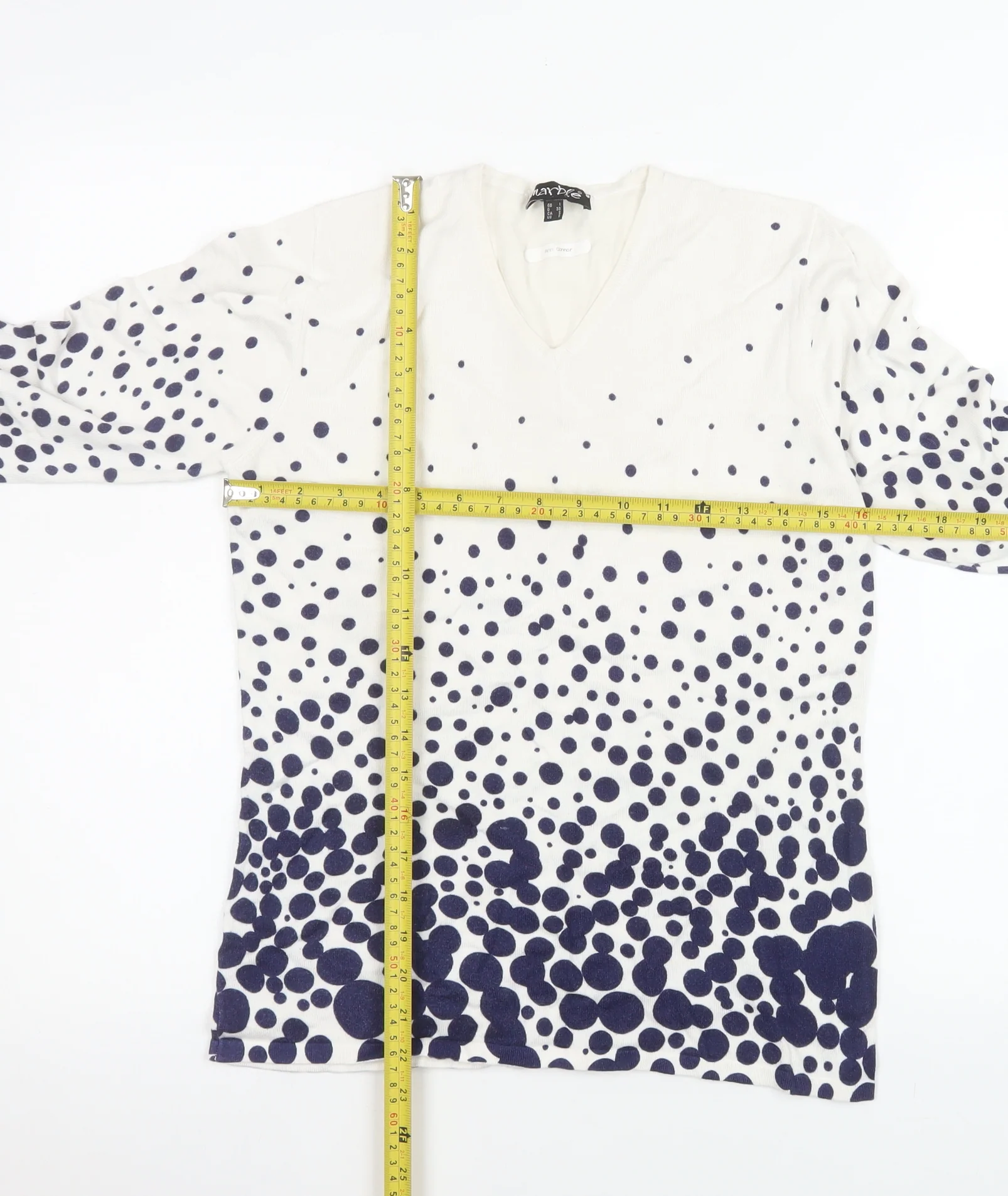 Marble Women White Polka Dot V-Neck Long Sleeve Pullover Jumper Size 10 - Image 2