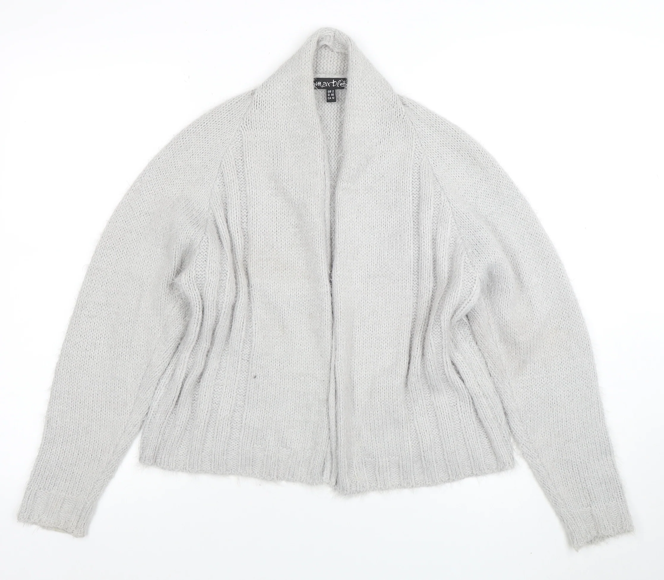 Marble Women's Grey Chunky Knit Open Cardigan Size 12